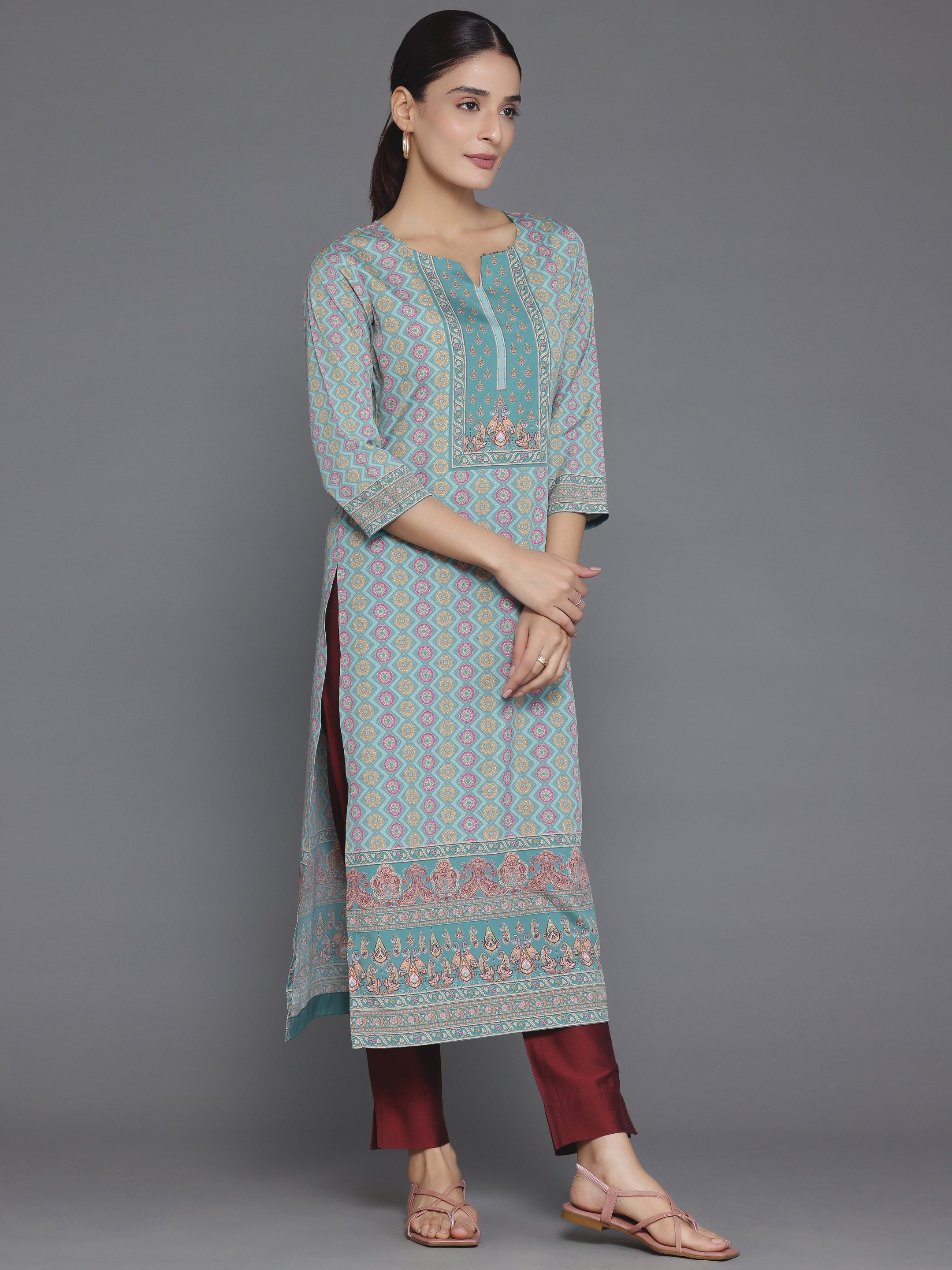 Green Printed Crepe Straight Kurta