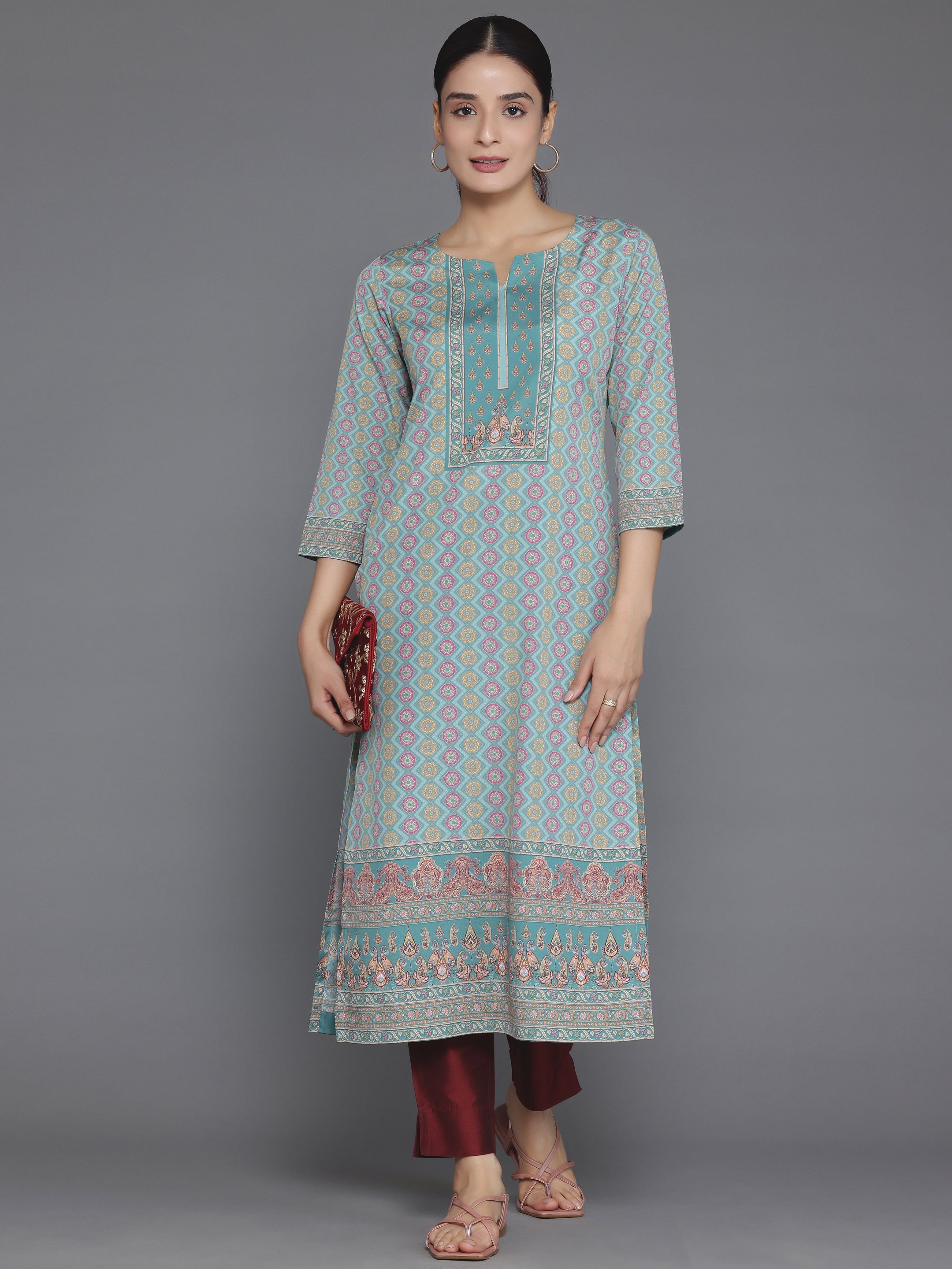 Green Printed Crepe Straight Kurta