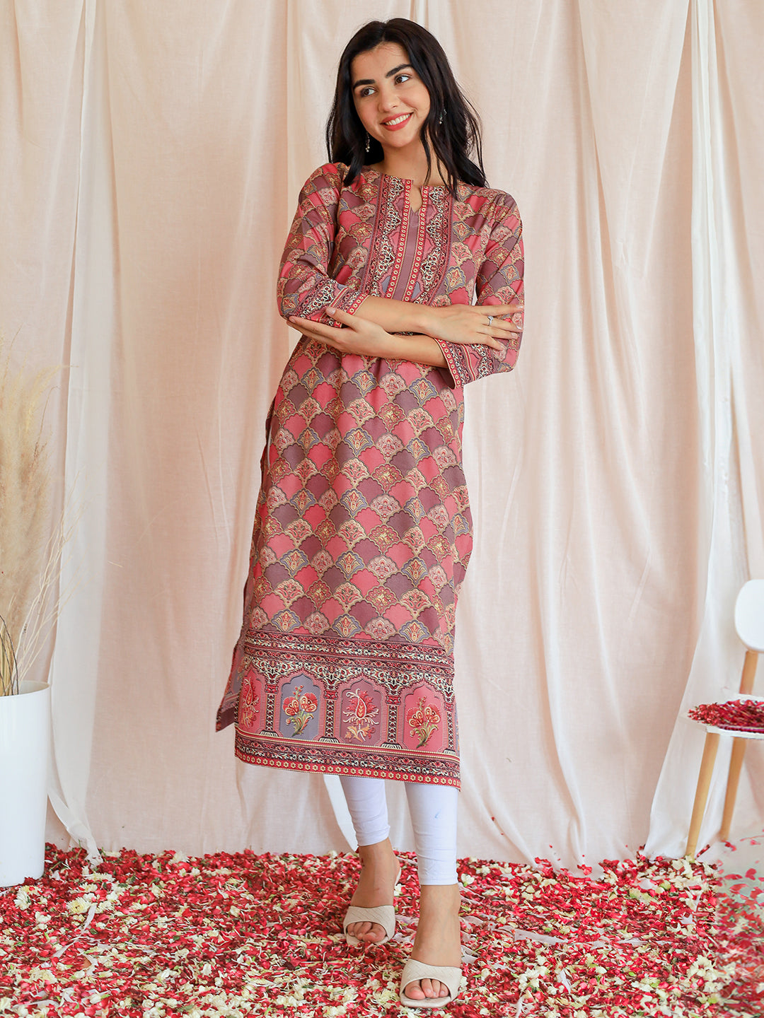 Multi Printed Crepe Straight Kurta