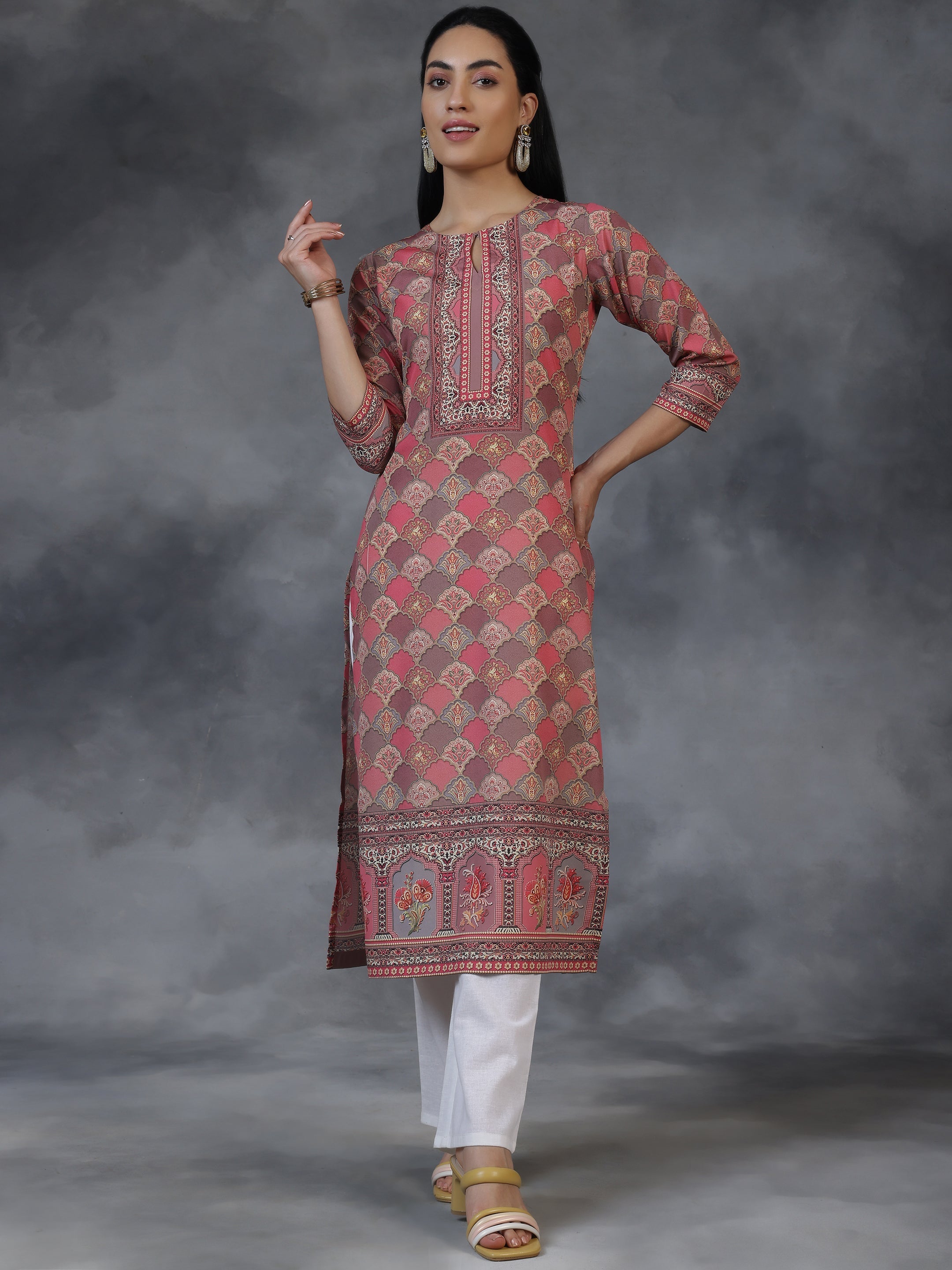 Multi Printed Crepe Straight Kurta