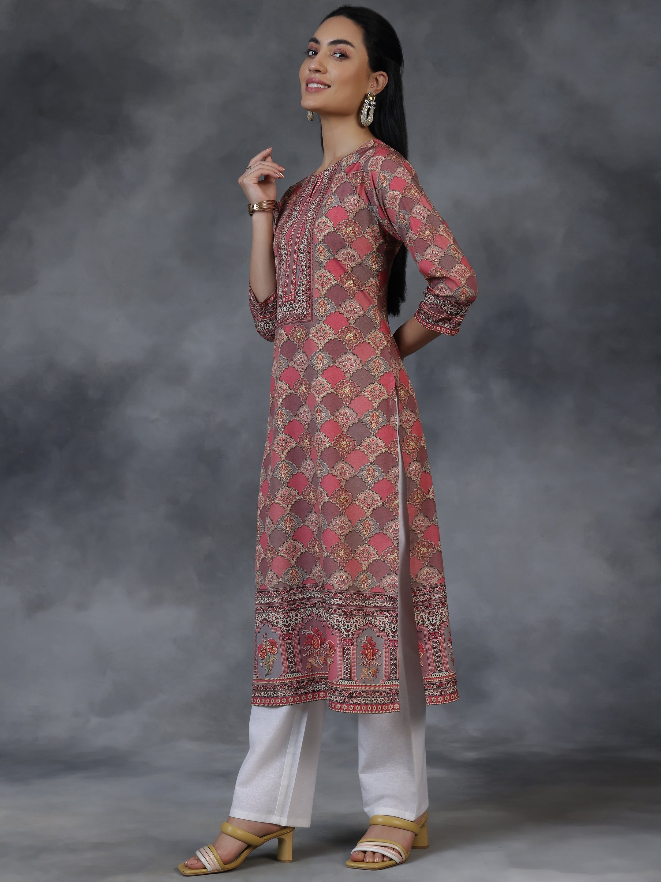 Multi Printed Crepe Straight Kurta