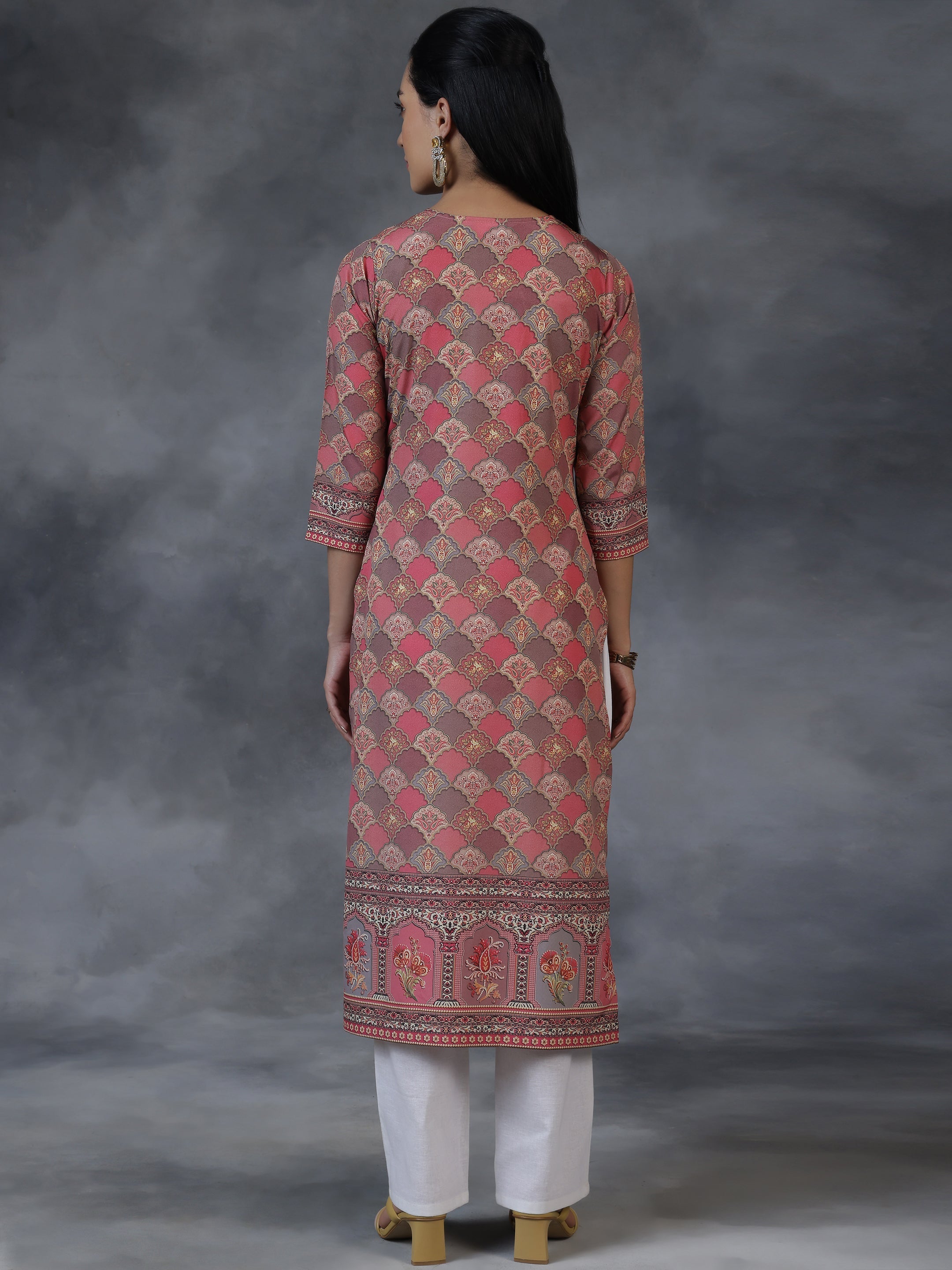 Multi Printed Crepe Straight Kurta