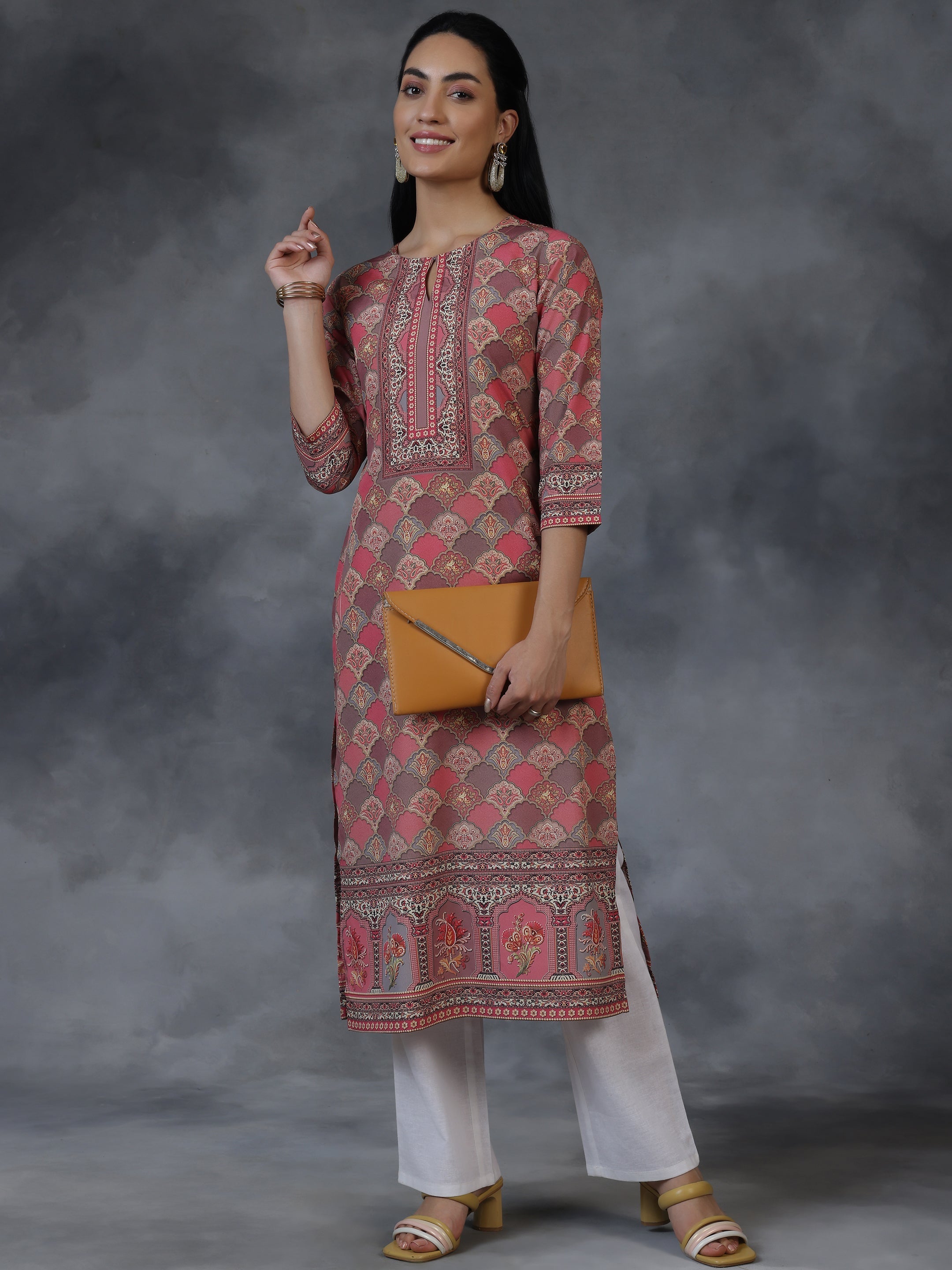 Multi Printed Crepe Straight Kurta