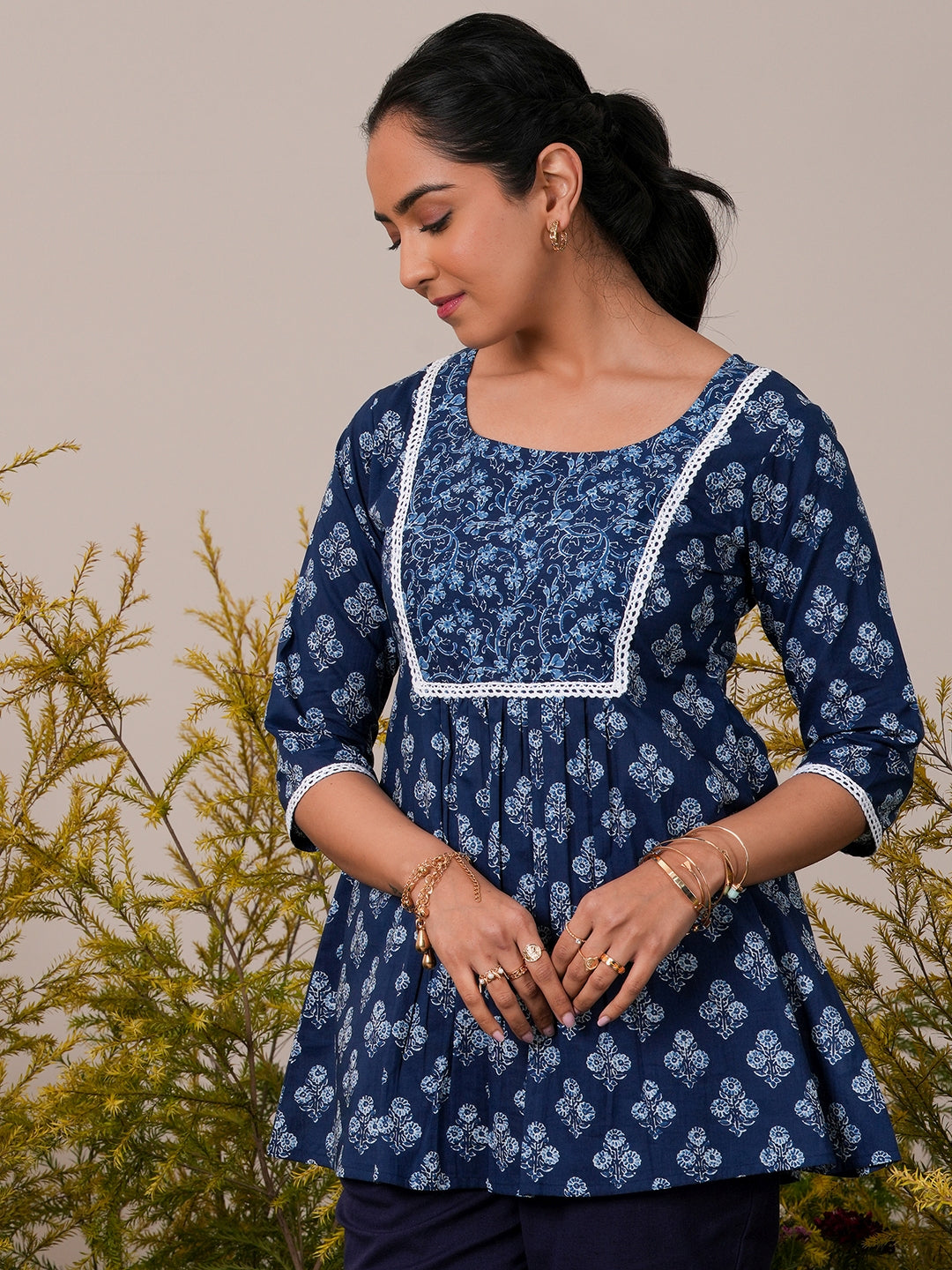 Indigo Printed Cotton A-Line Kurti