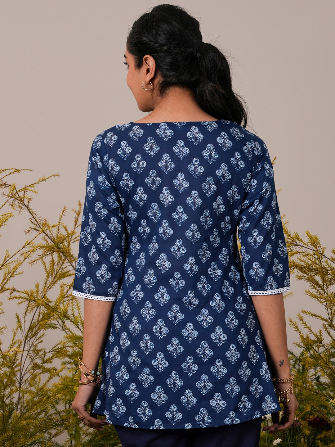 Indigo Printed Cotton A-Line Kurti