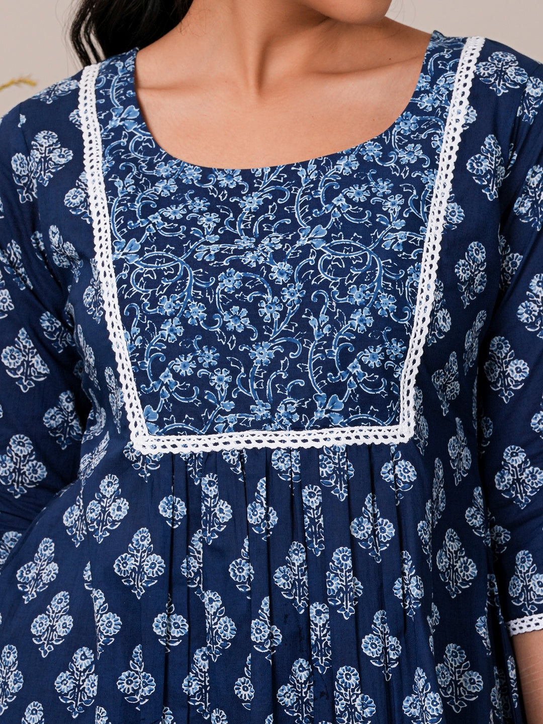 Indigo Printed Cotton A-Line Kurti