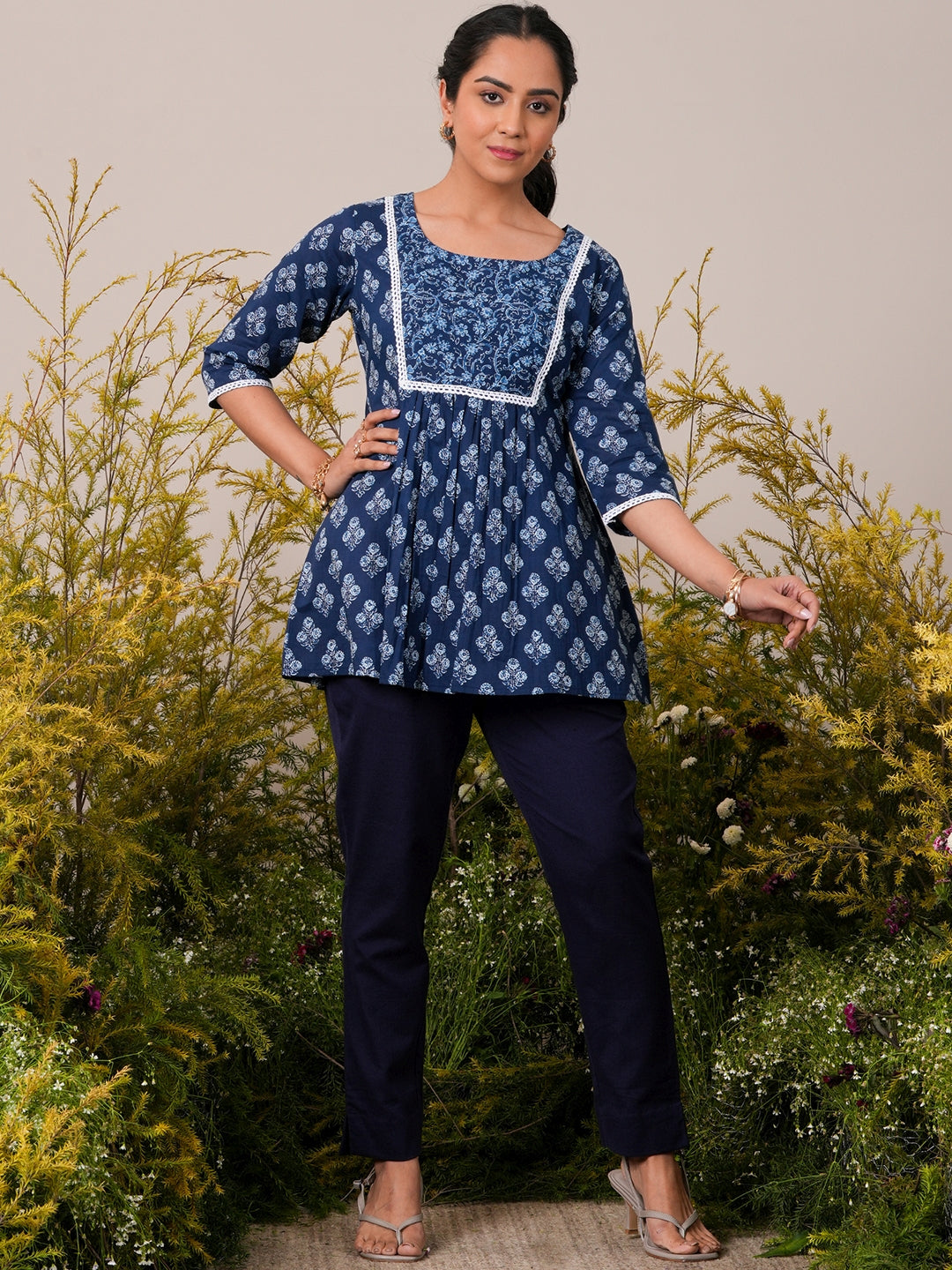 Indigo Printed Cotton A-Line Kurti