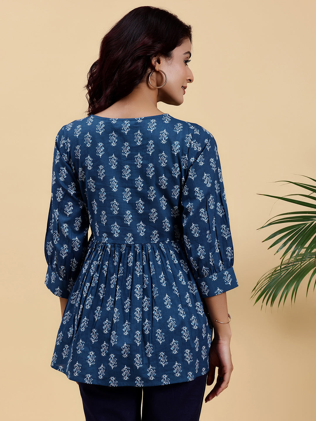 Blue Printed Cotton A-Line Kurti