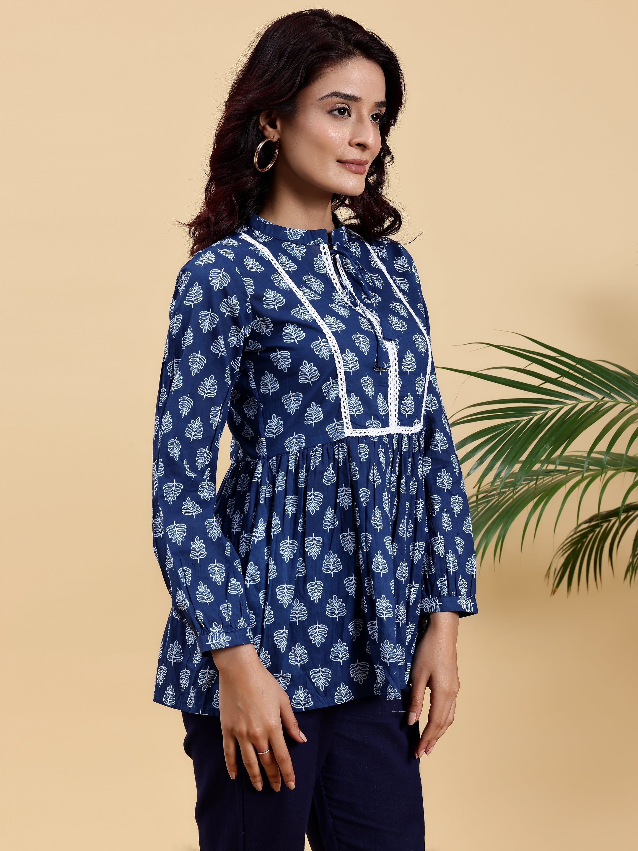 Blue Yoke Design Cotton A-Line Kurti