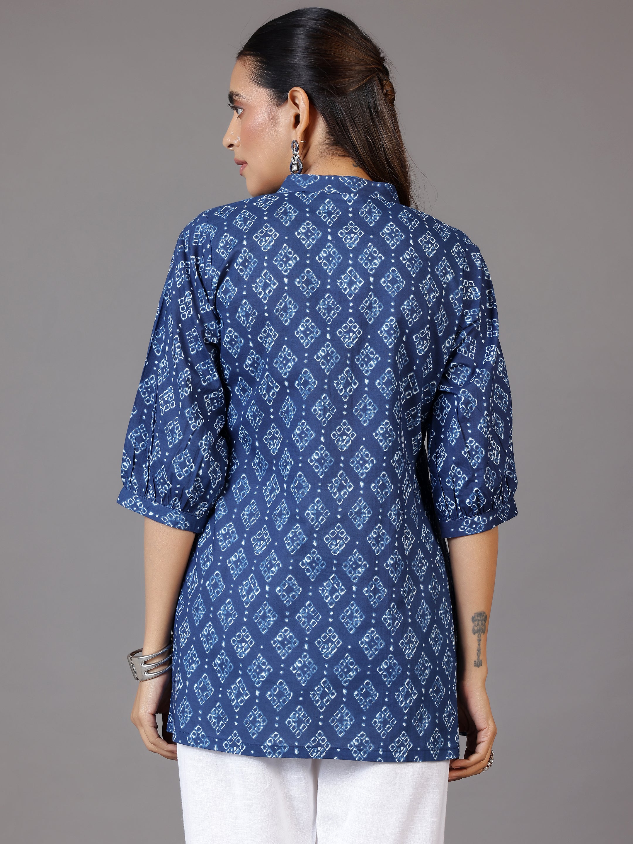 Blue Printed Cotton A-Line Kurti