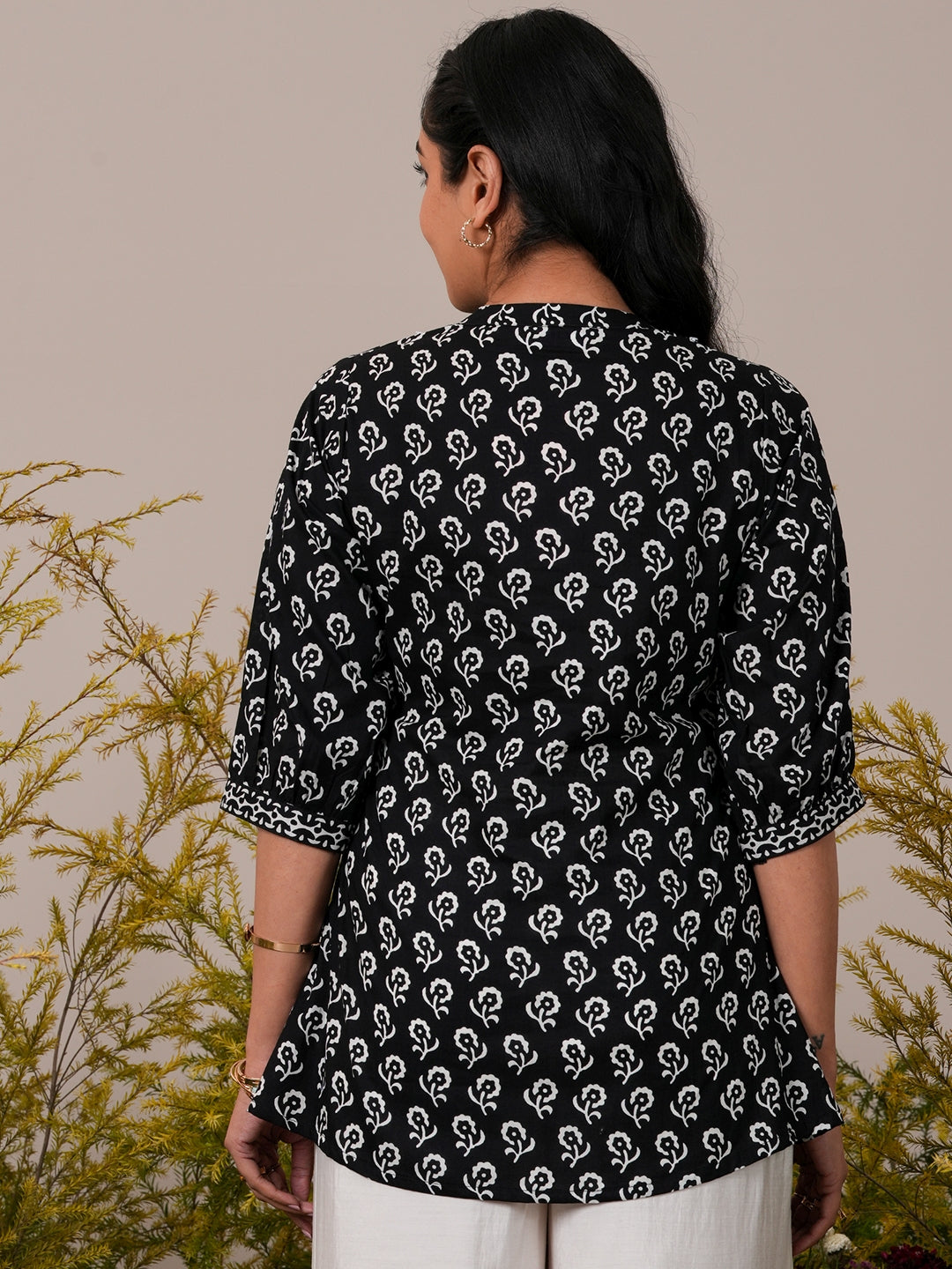 Black Printed Cotton A-Line Kurti