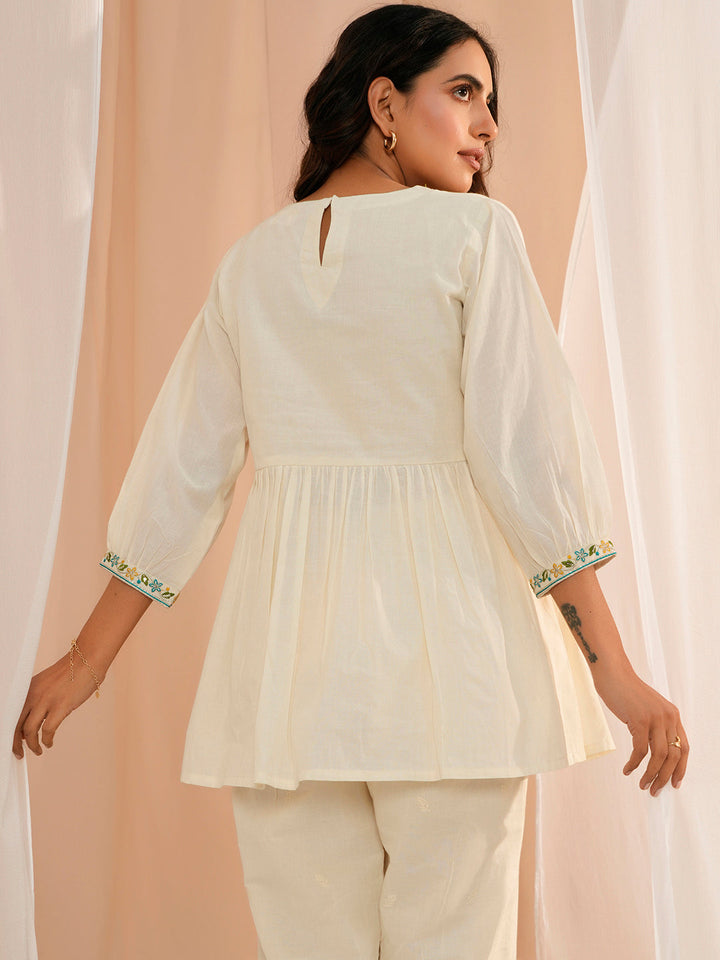 Off White Yoke Design Cotton A-Line Kurti