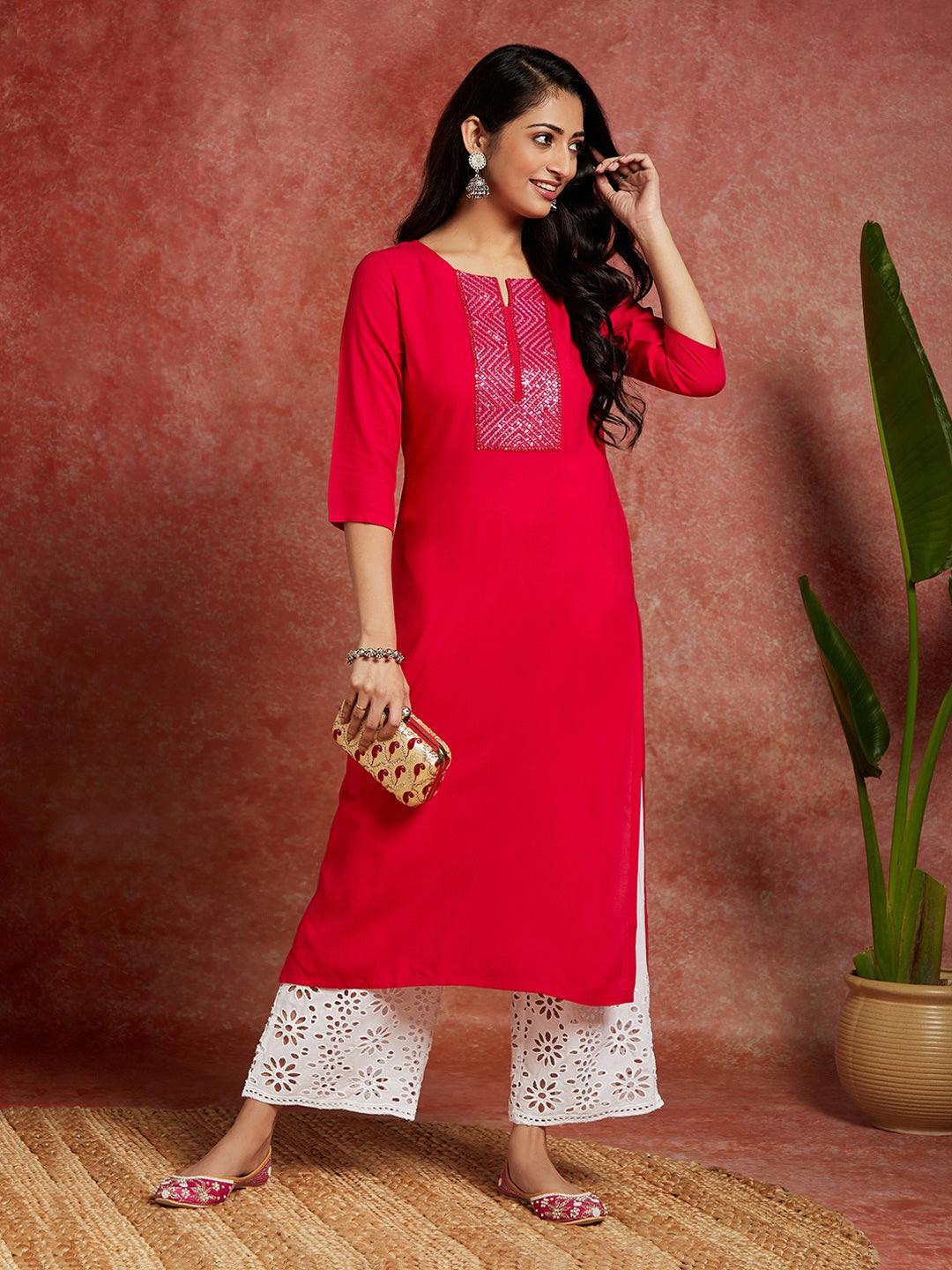 Pink Yoke Design Rayon Straight Kurta