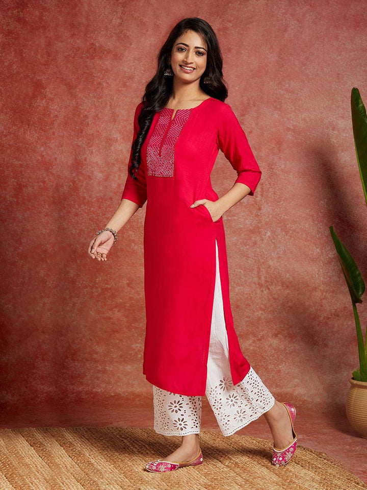 Pink Yoke Design Rayon Straight Kurta - ShopLibas