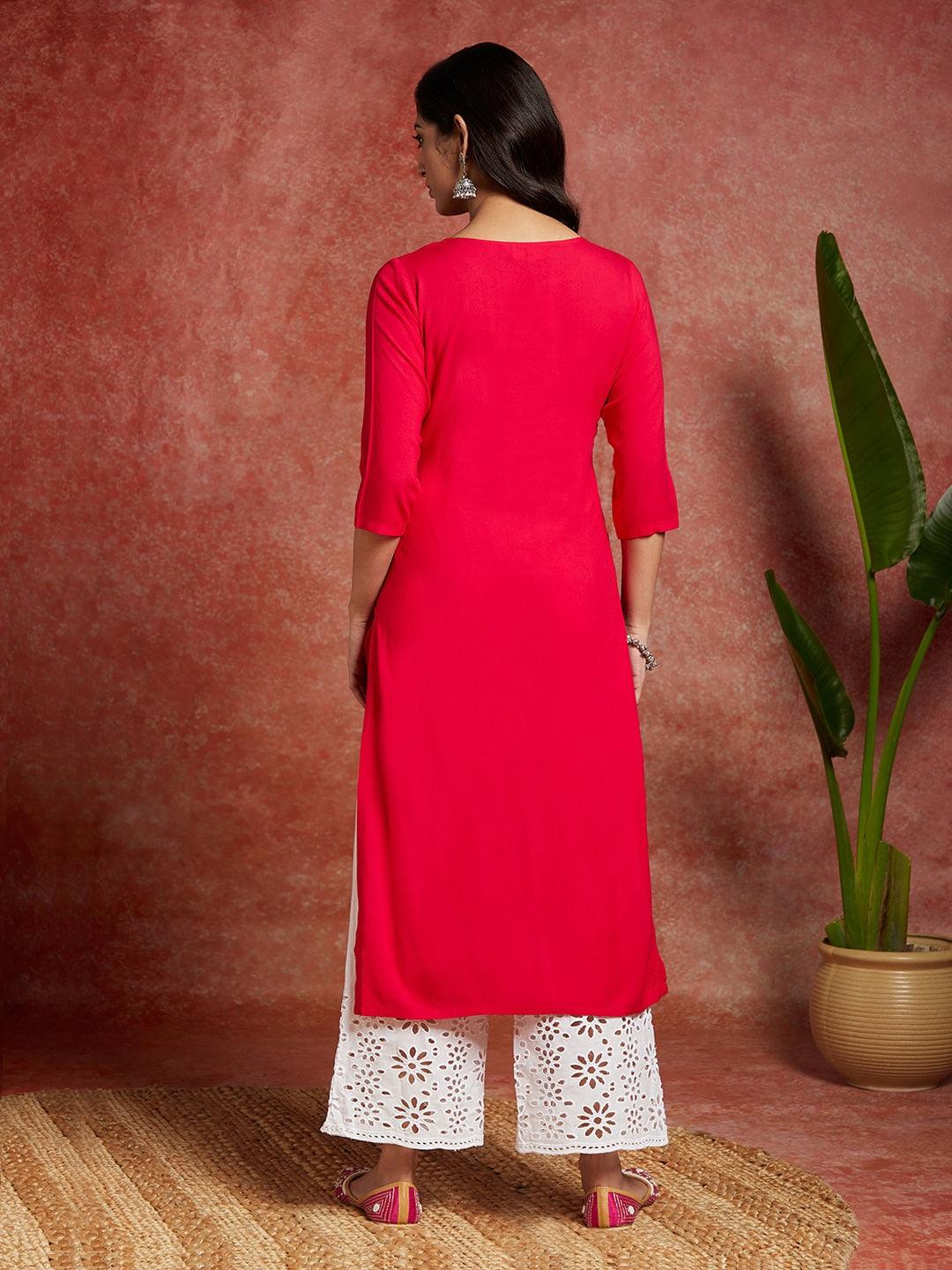 Pink Yoke Design Rayon Straight Kurta