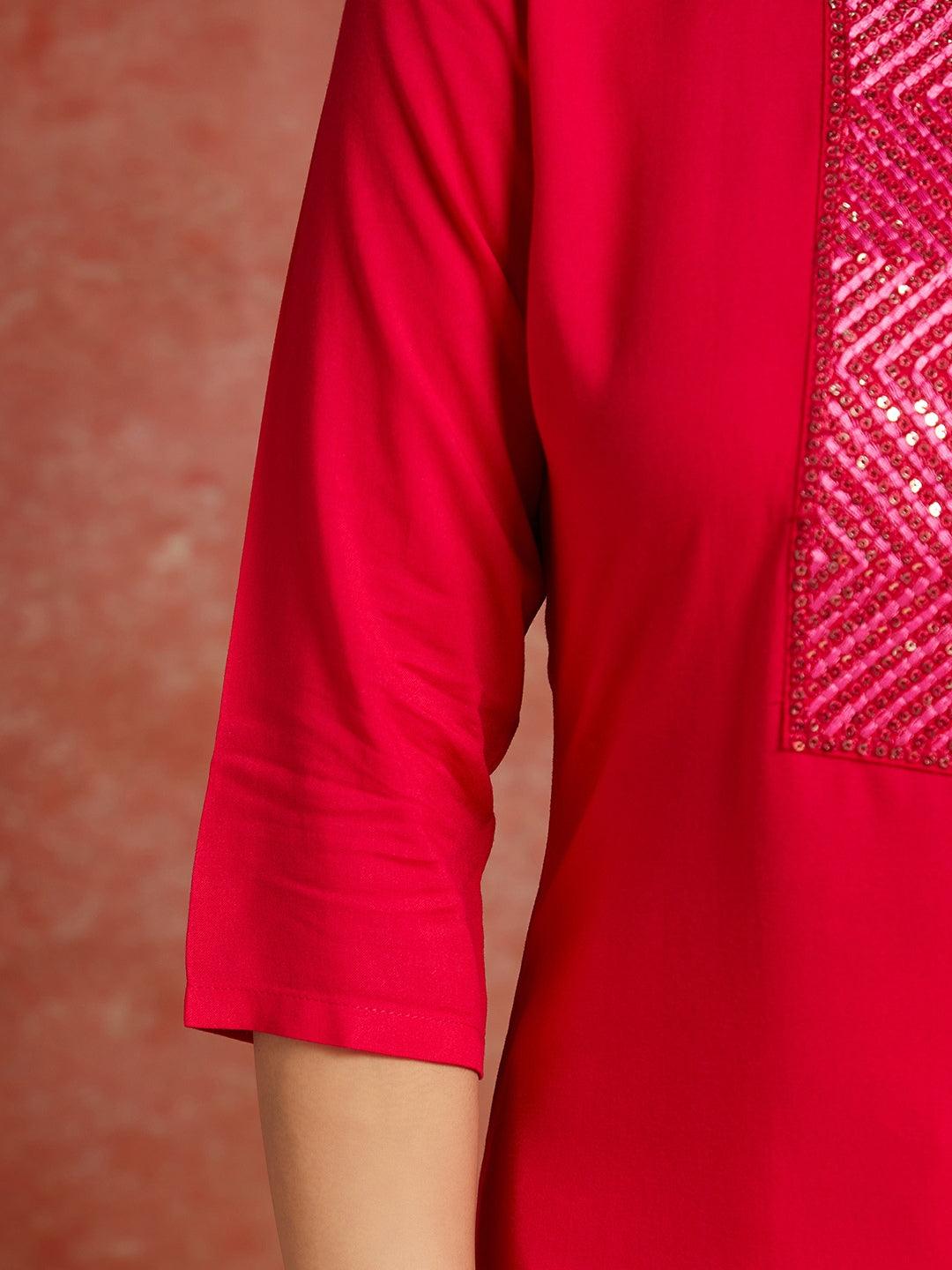 Pink Yoke Design Rayon Straight Kurta