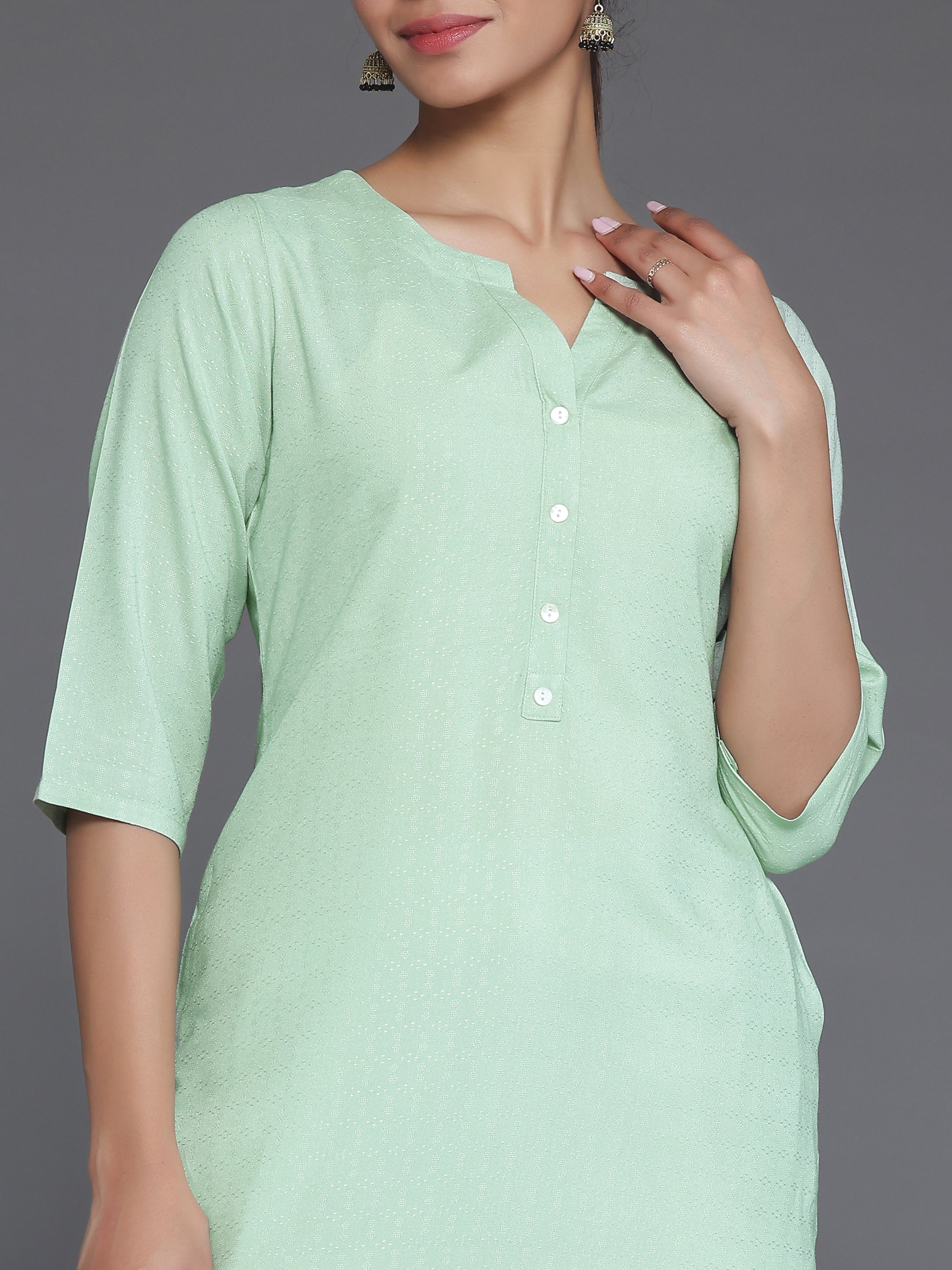 Green Woven Design Rayon Straight Kurta