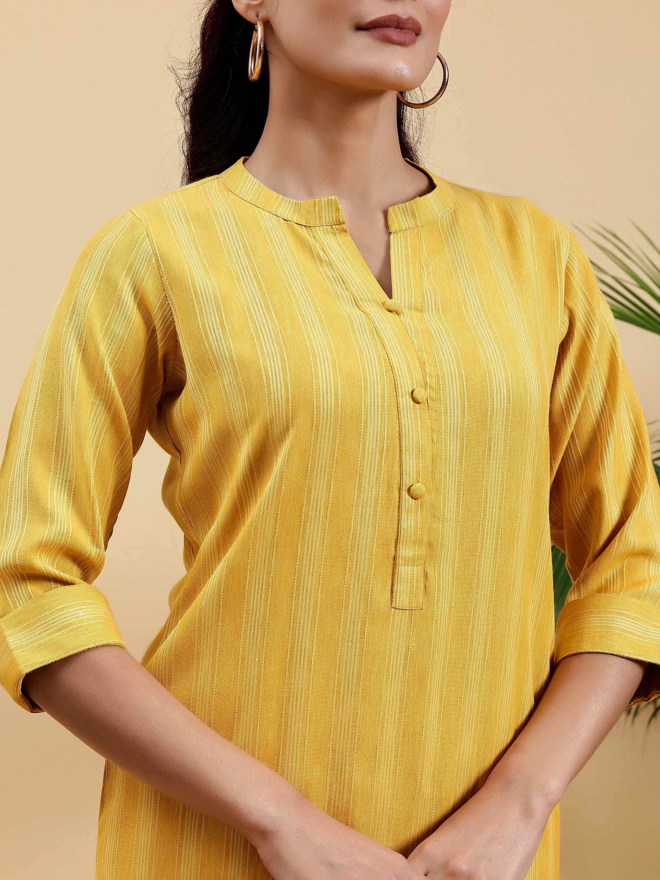 Yellow Woven Design Rayon Straight Kurta