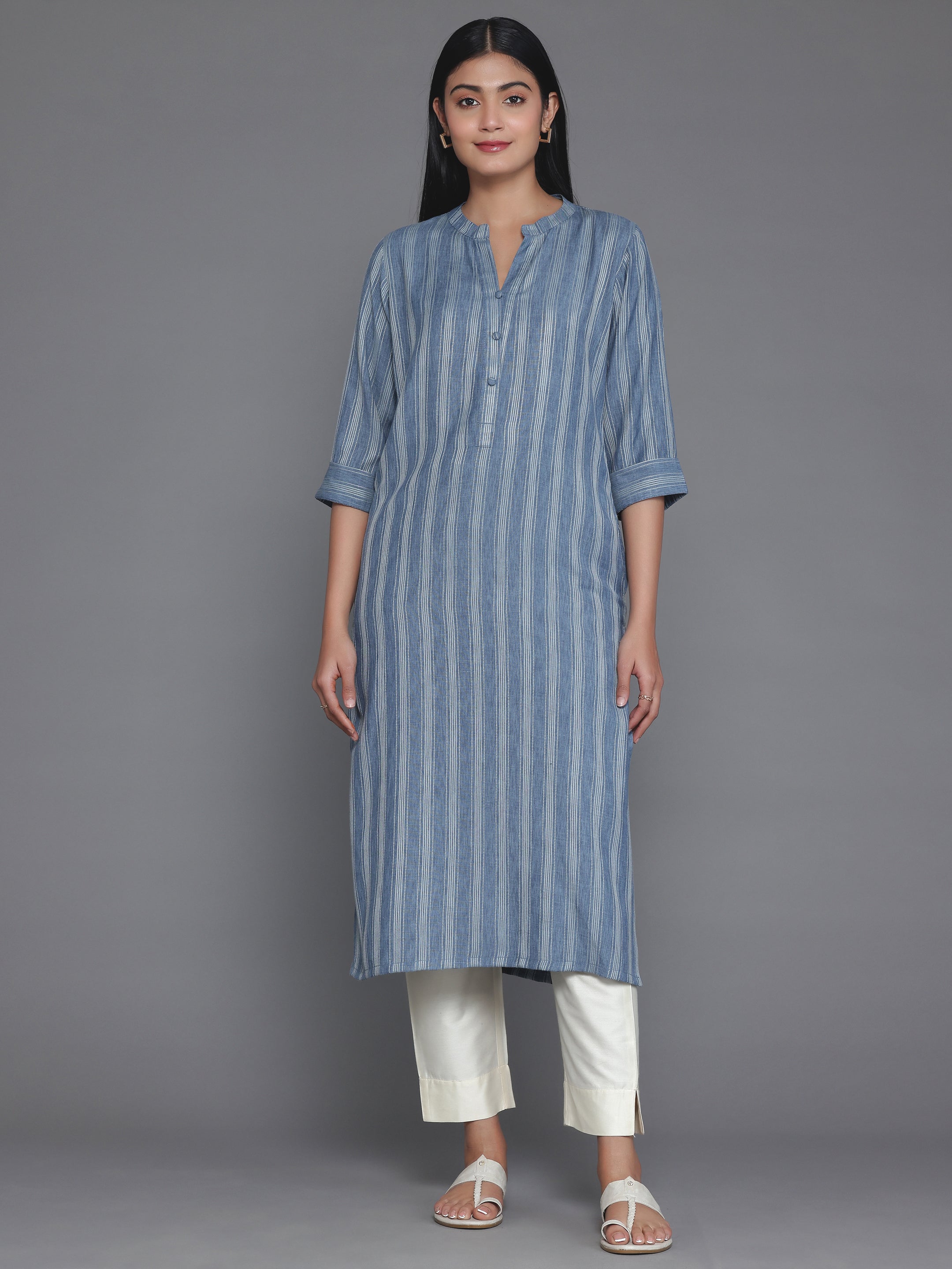 Grey Woven Design Rayon Straight Kurta