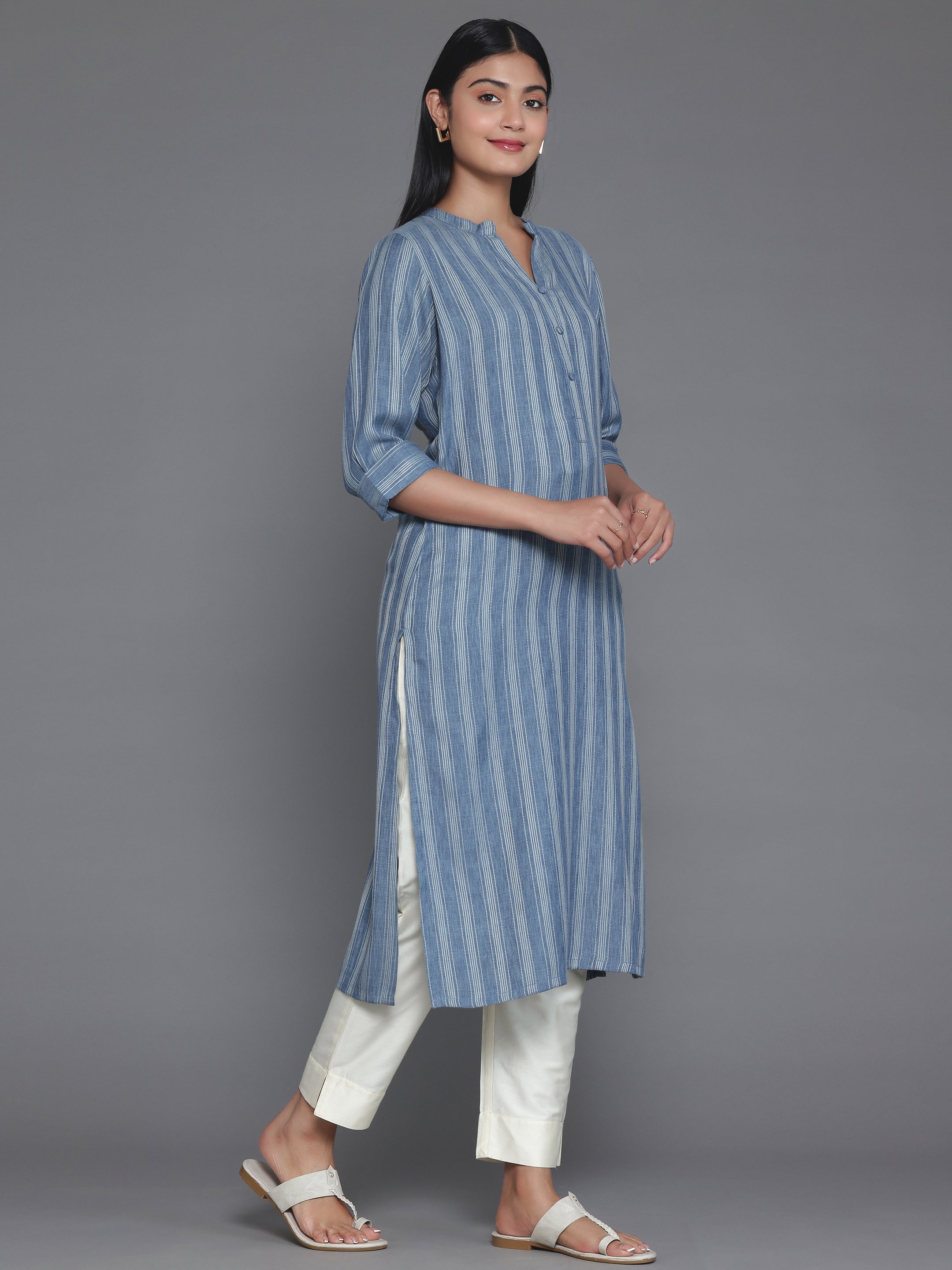 Grey Woven Design Rayon Straight Kurta