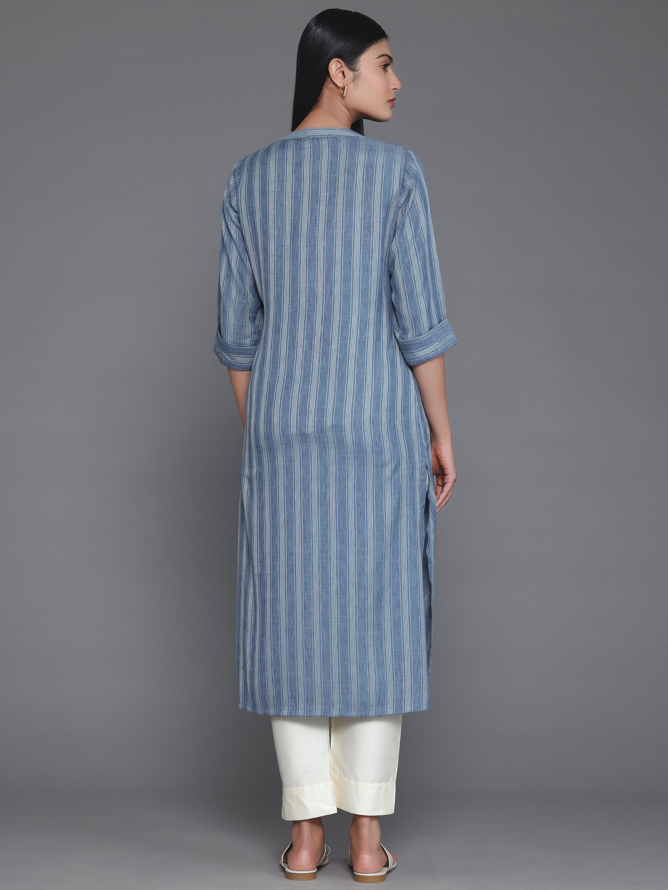 Grey Woven Design Rayon Straight Kurta