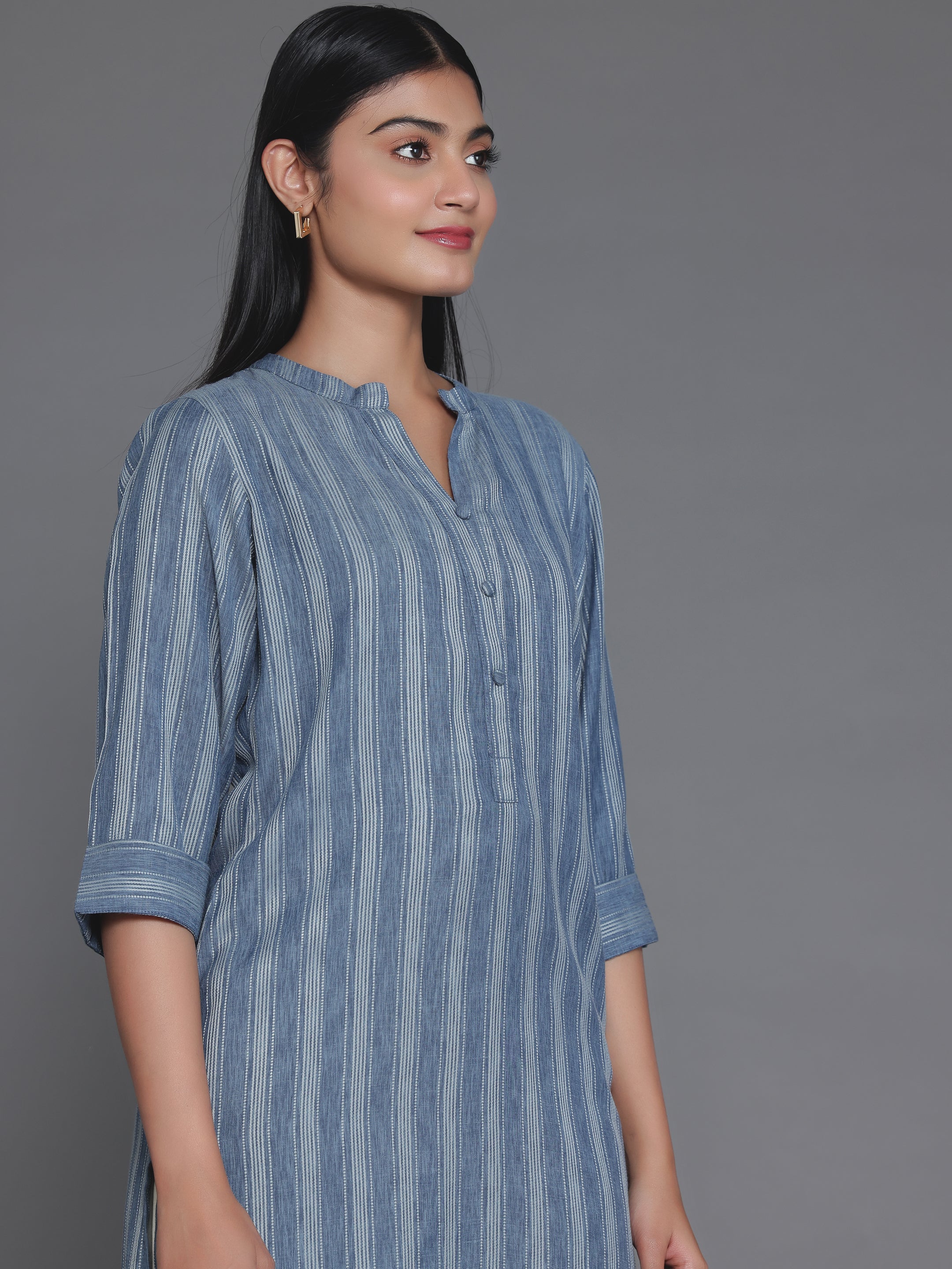 Grey Woven Design Rayon Straight Kurta