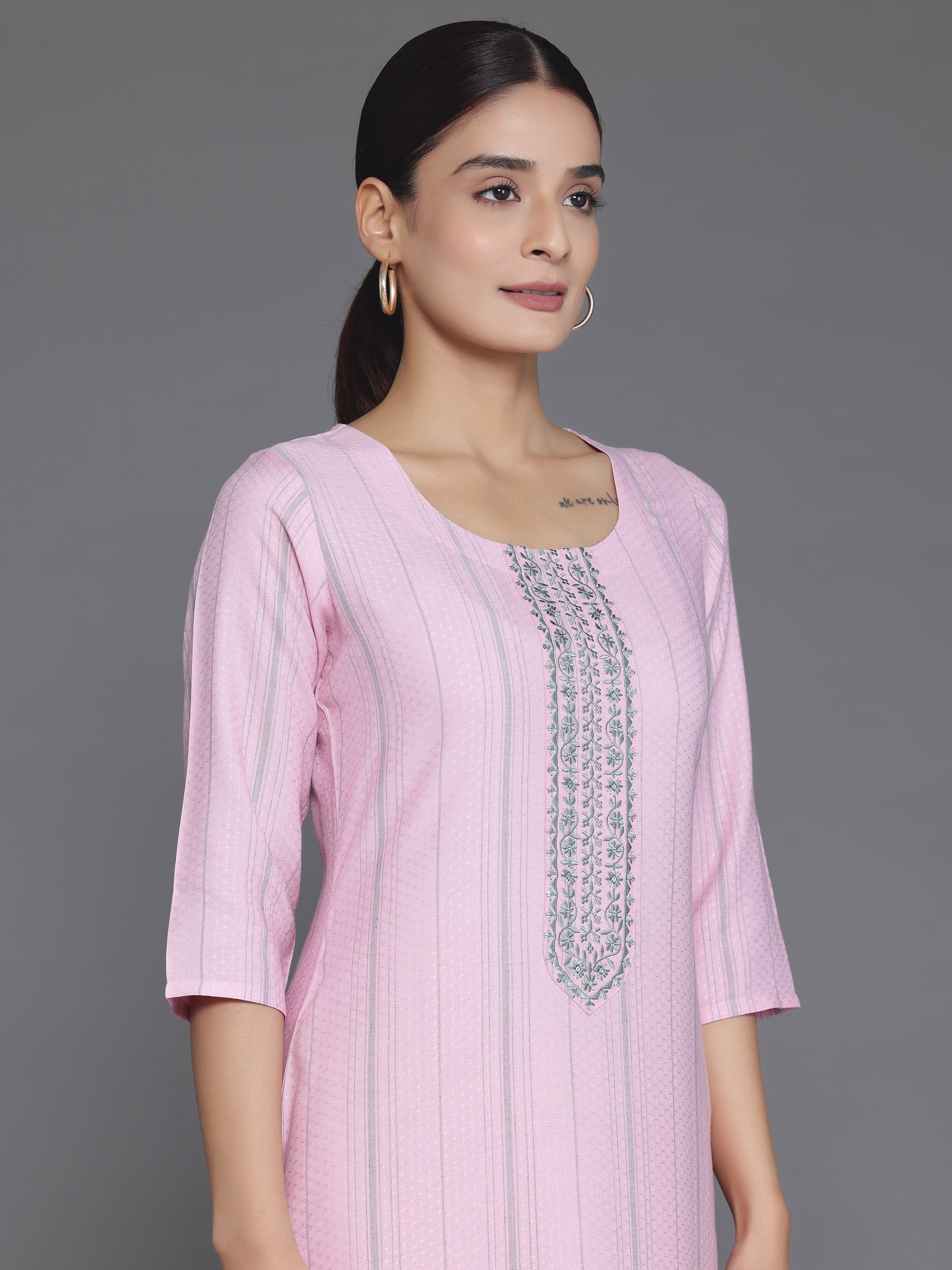 Pink Yoke Design Rayon Straight Kurta