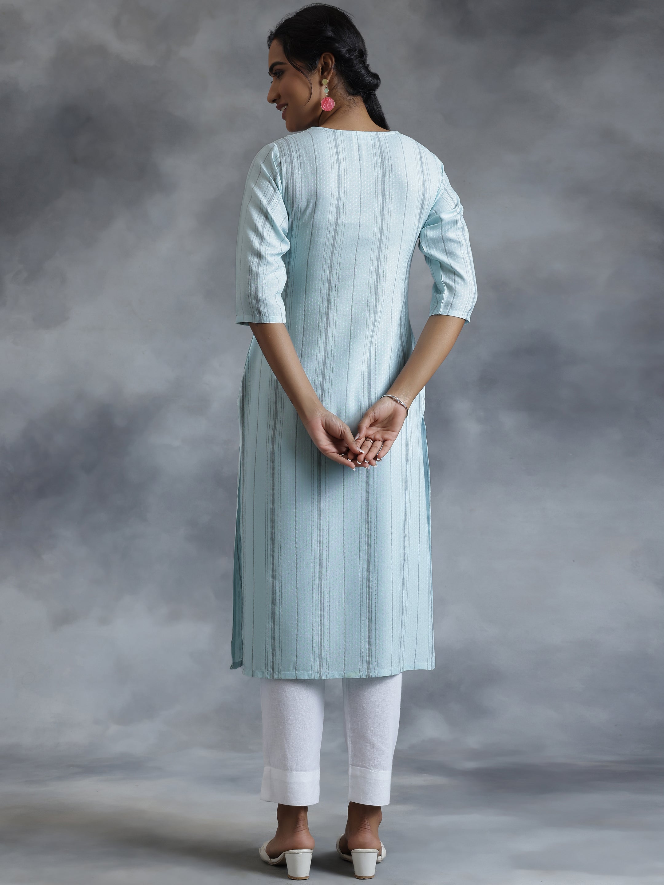 Blue Yoke Design Rayon Straight Kurta