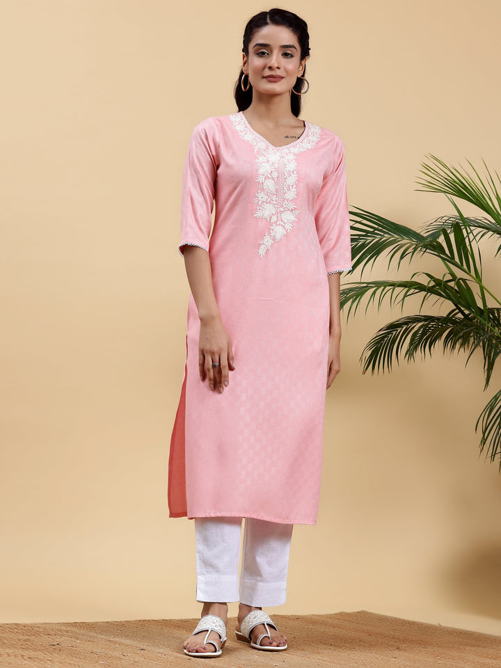 Pink Yoke Design Rayon Straight Kurta