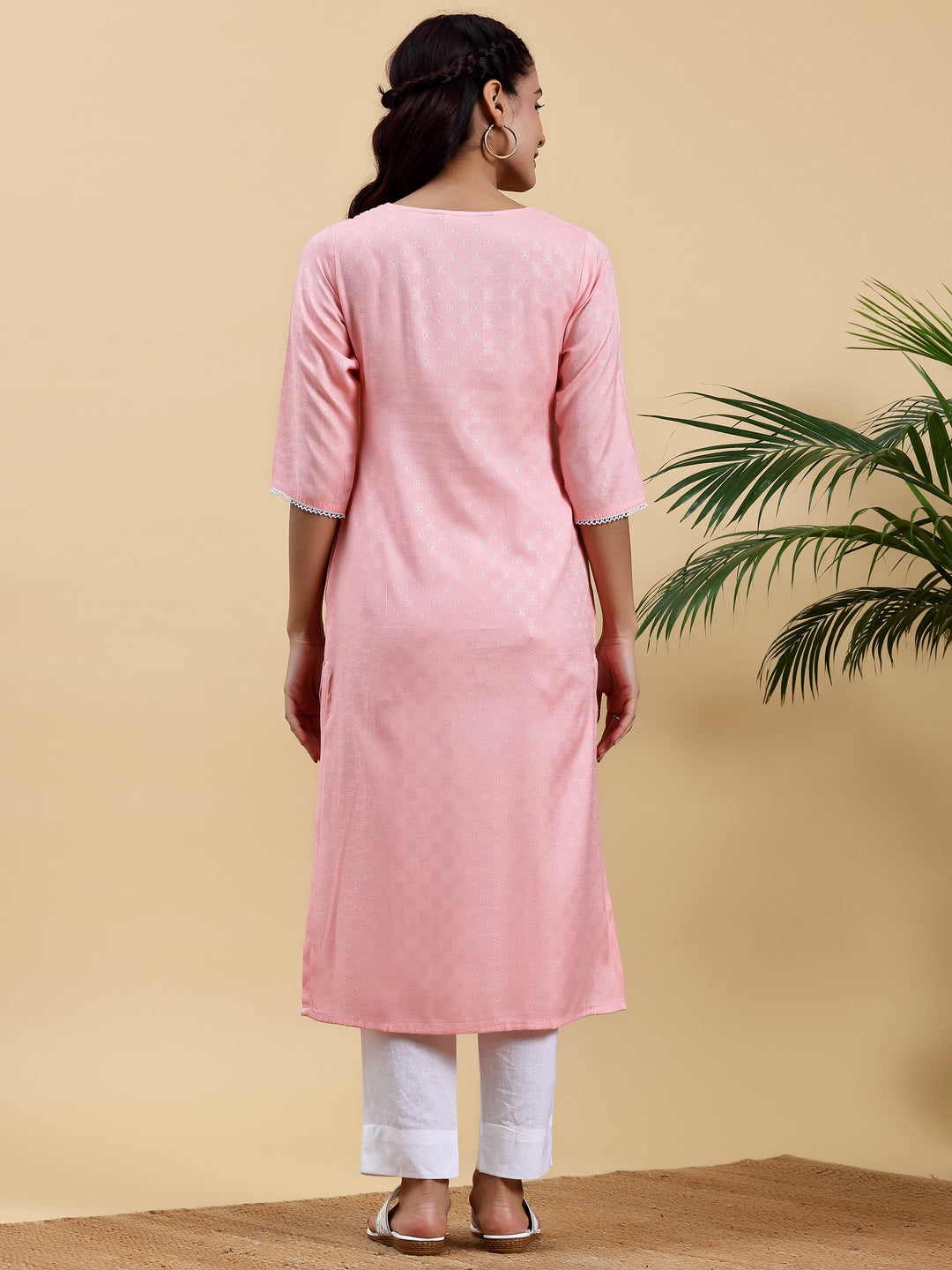 Pink Yoke Design Rayon Straight Kurta