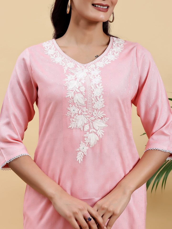 Pink Yoke Design Rayon Straight Kurta