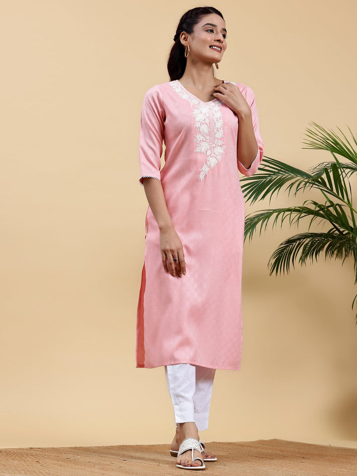 Pink Yoke Design Rayon Straight Kurta