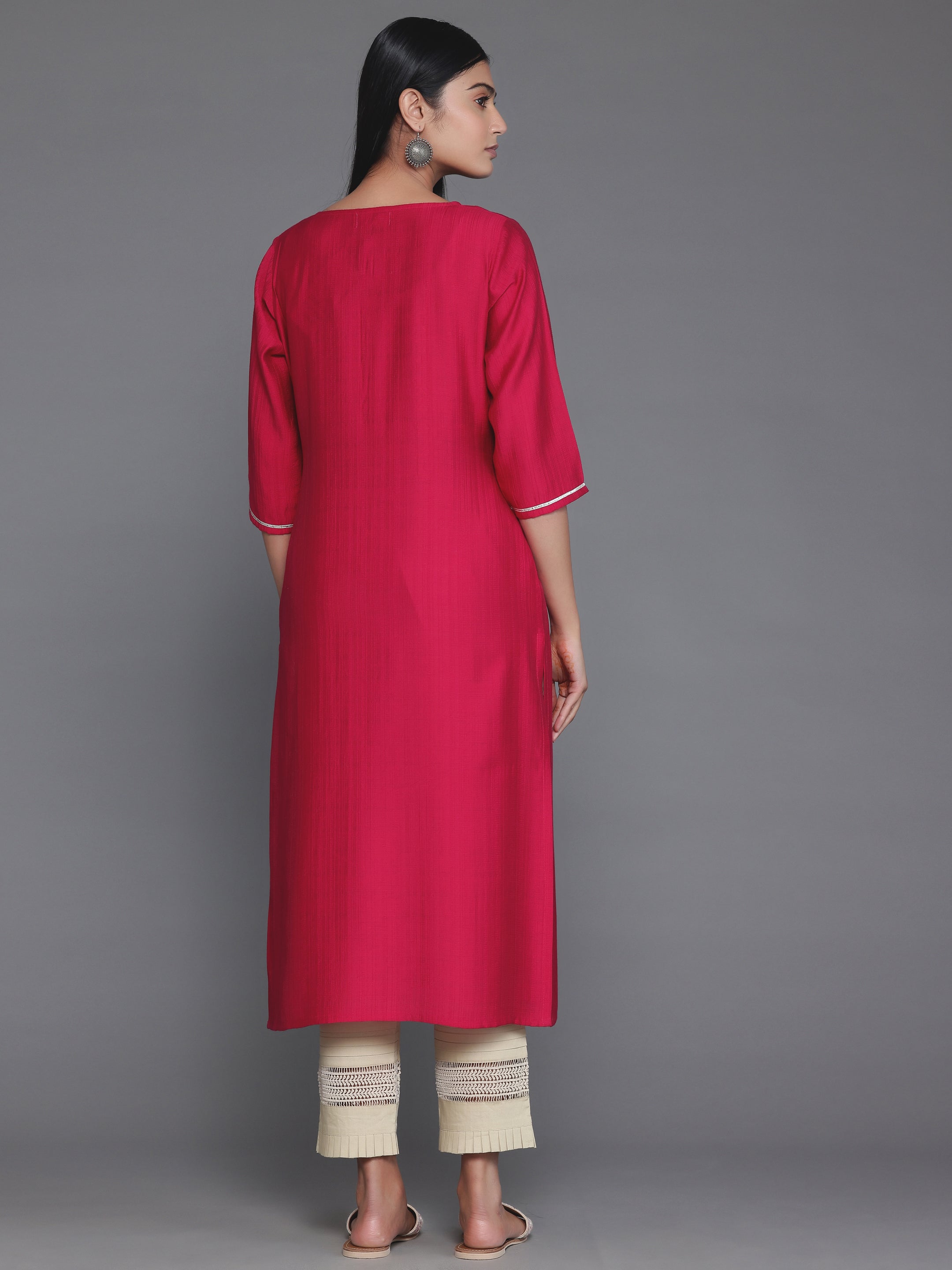 Pink Yoke Design Silk Blend Straight Kurta