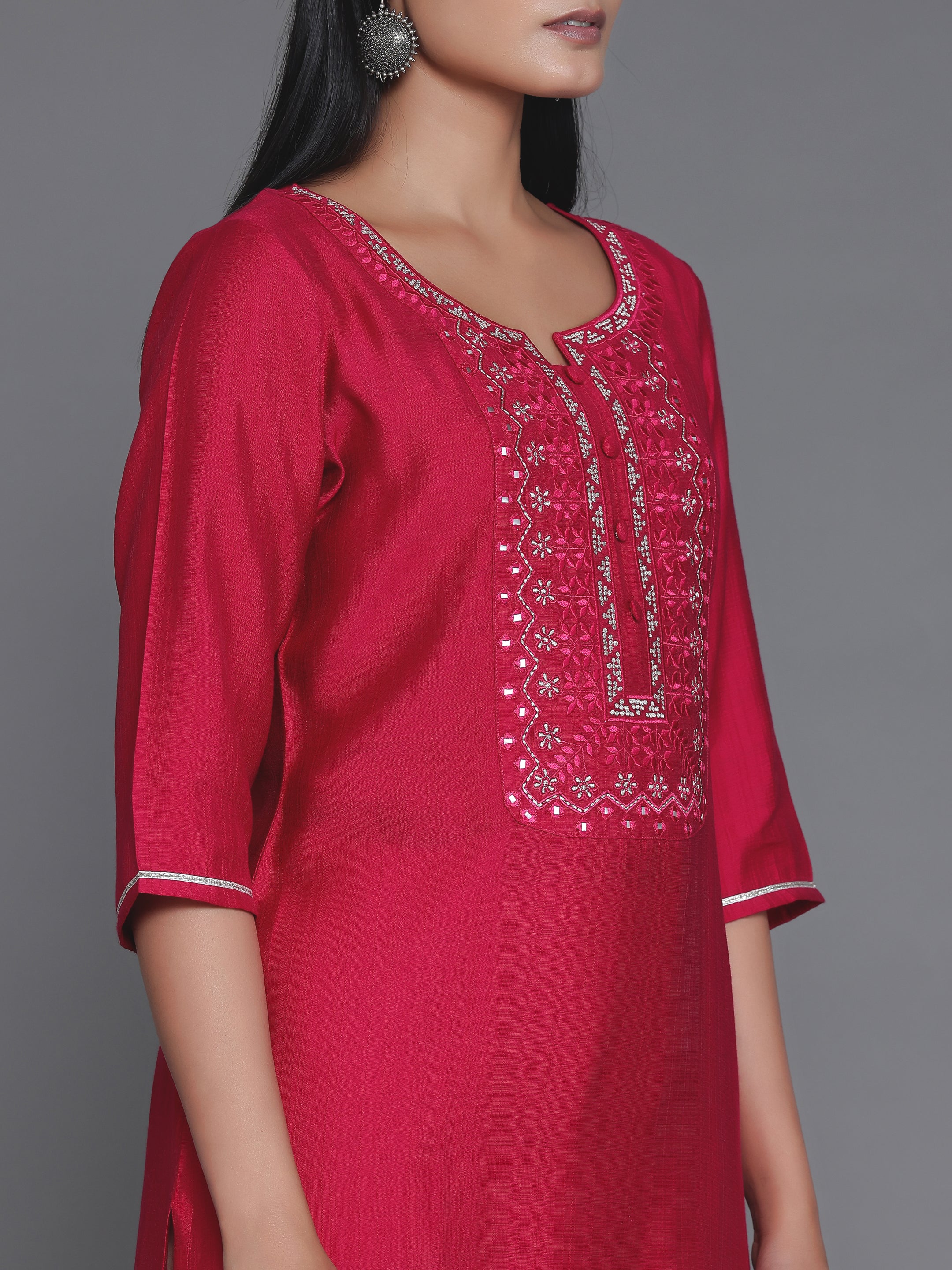 Pink Yoke Design Silk Blend Straight Kurta