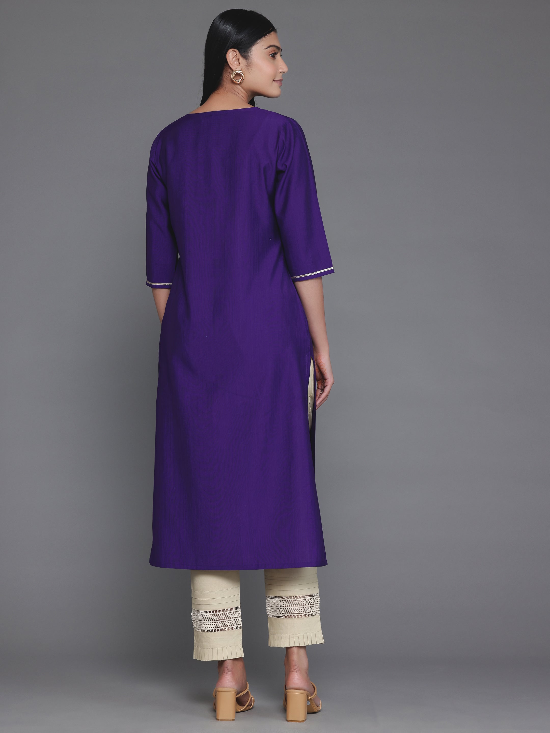 Purple Yoke Design Silk Straight Kurta