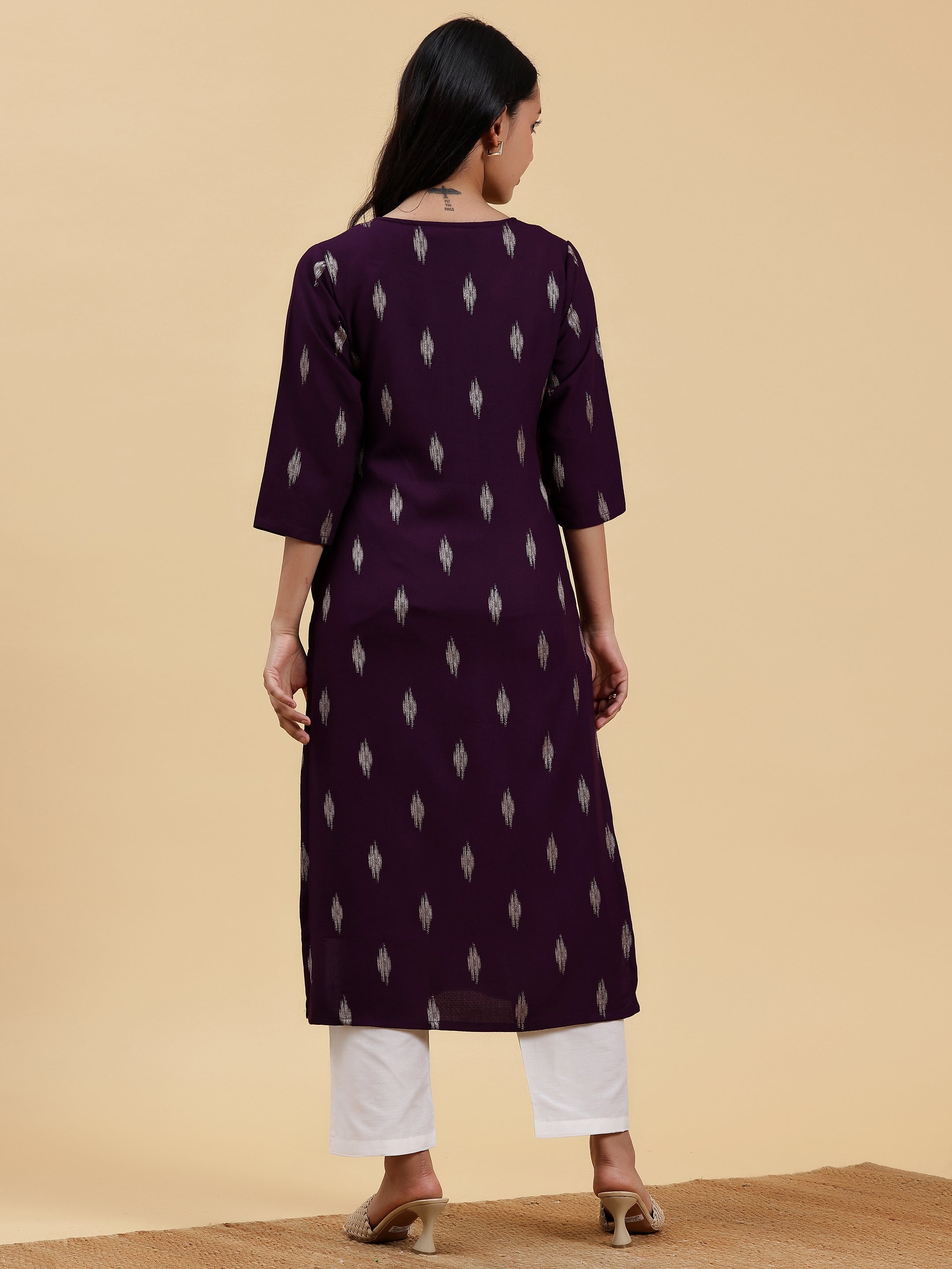 Purple Embroidered Rayon Straight Kurta