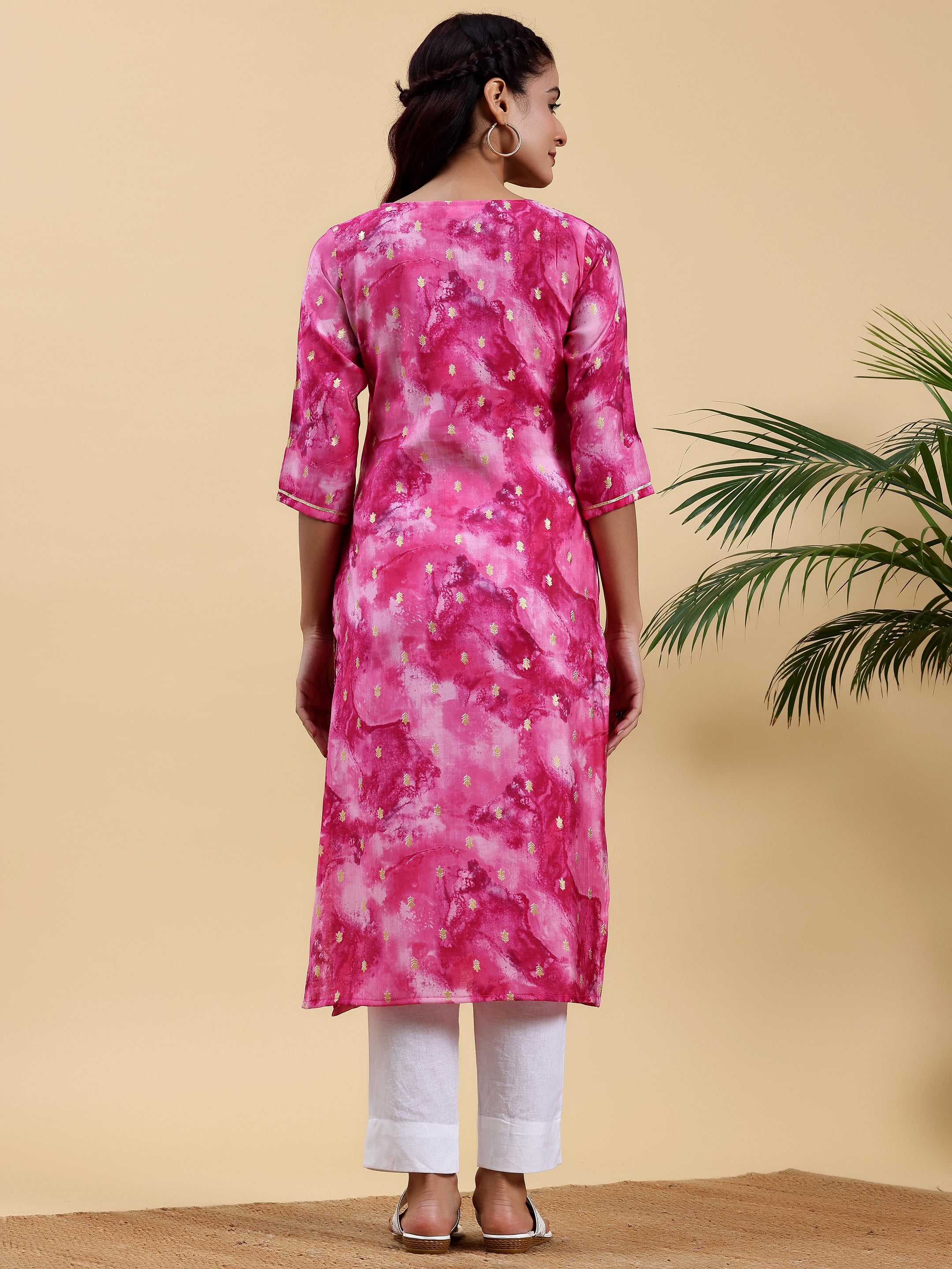 Pink Yoke Design Silk Straight Kurta