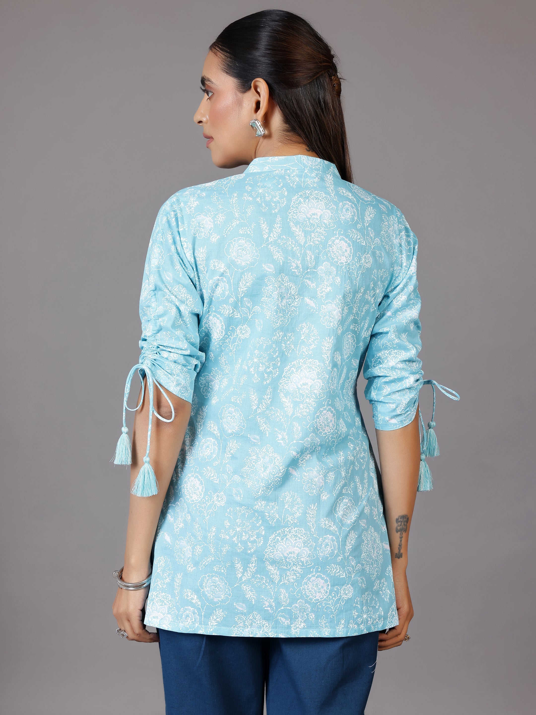 Blue Printed Cotton Straight Kurti