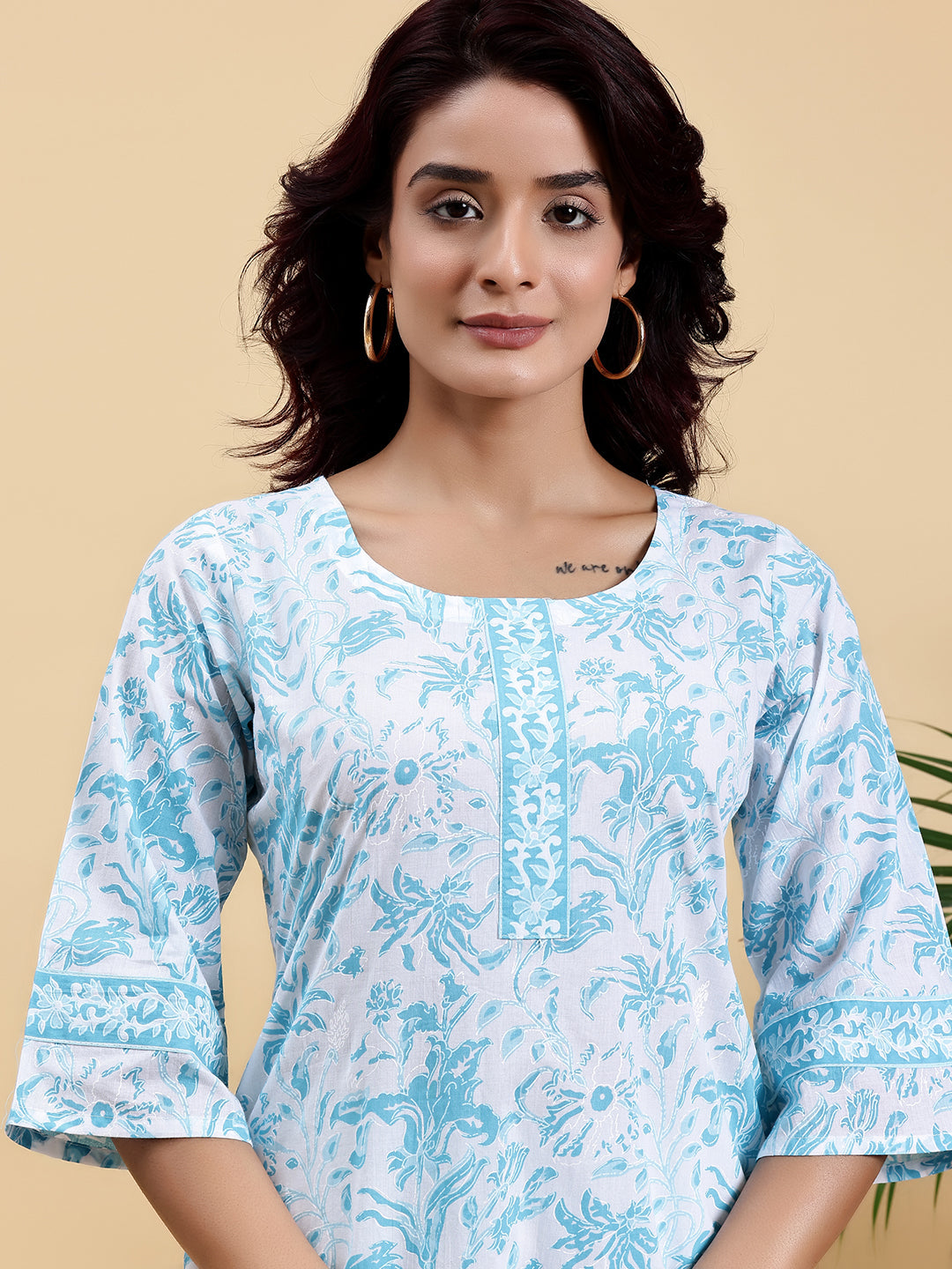 White Printed Cotton Straight Kurti