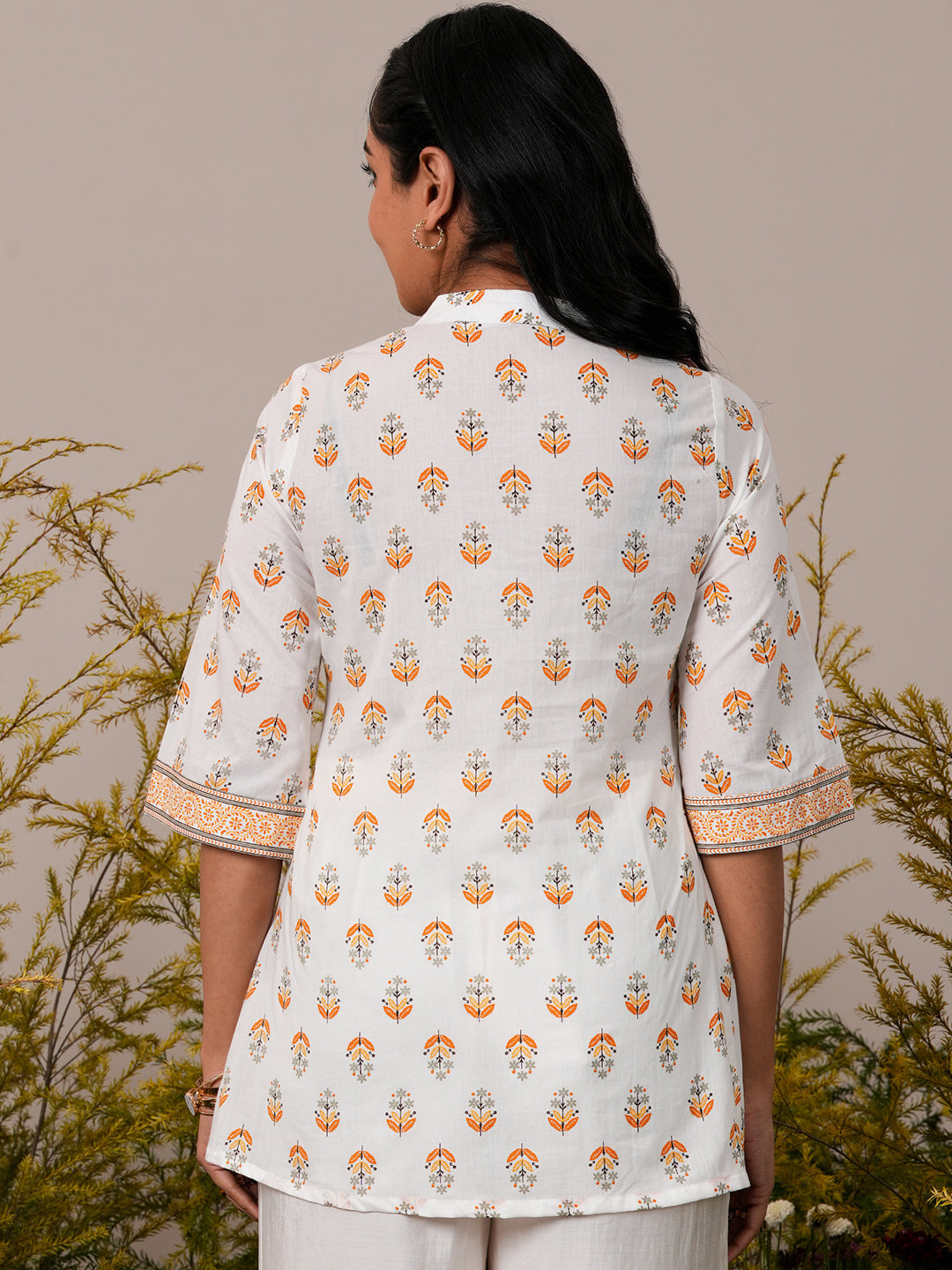 White Printed Cotton Straight Kurti