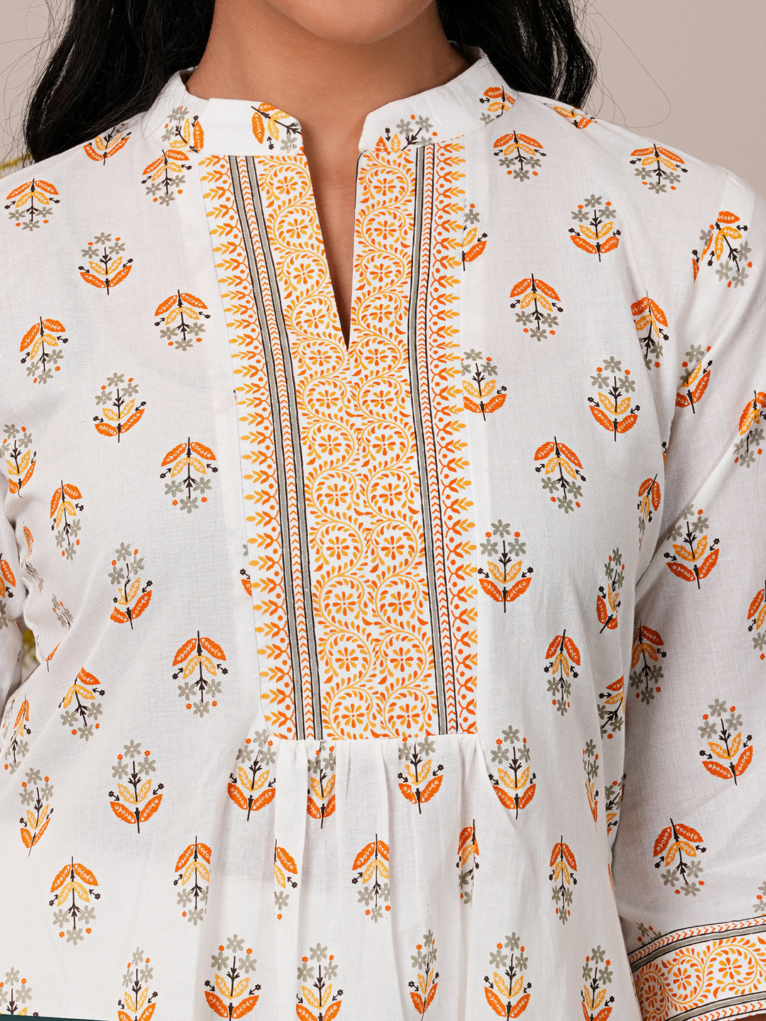 White Printed Cotton Straight Kurti