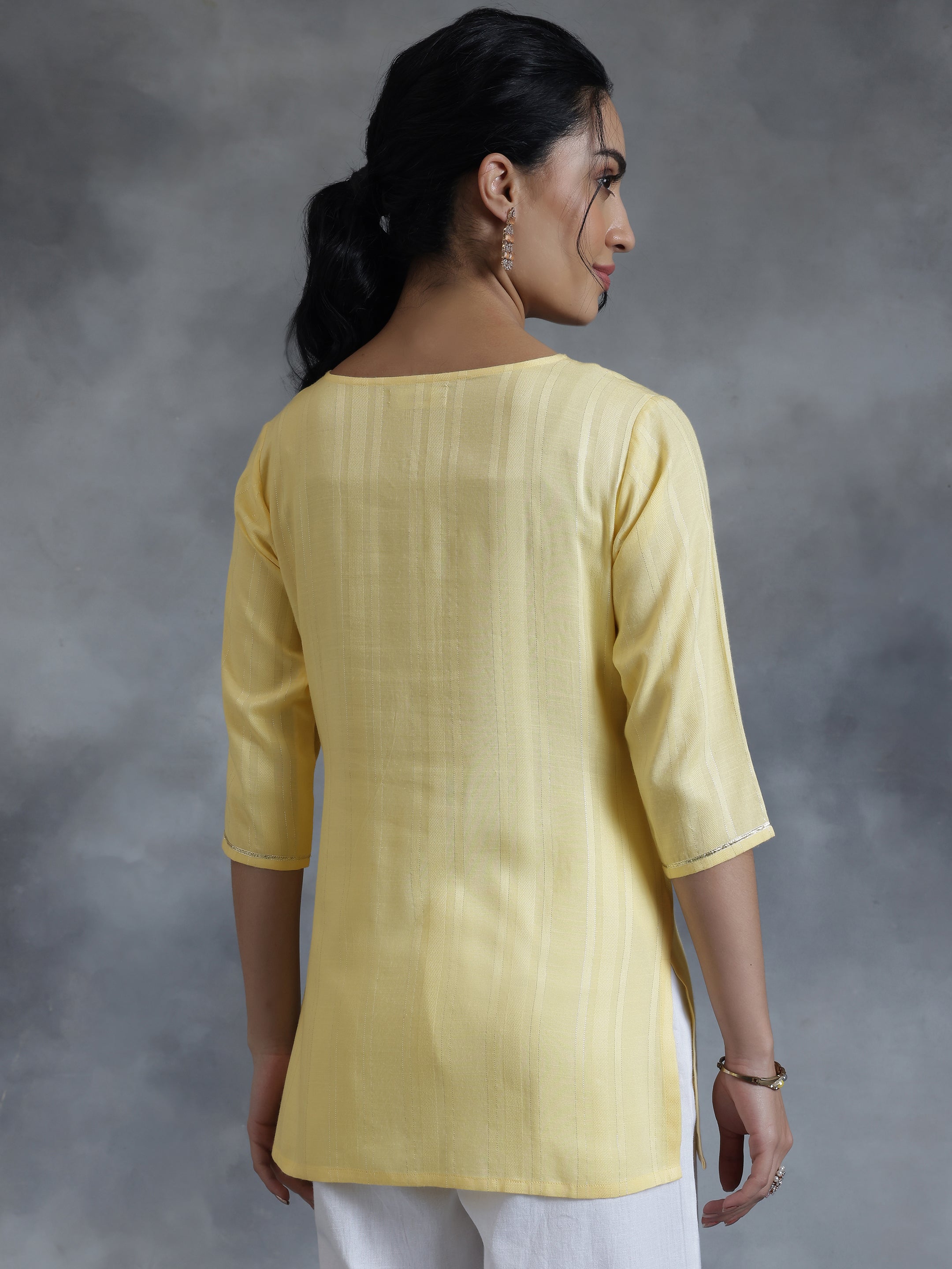 Yellow Woven Design Rayon Straight Kurti