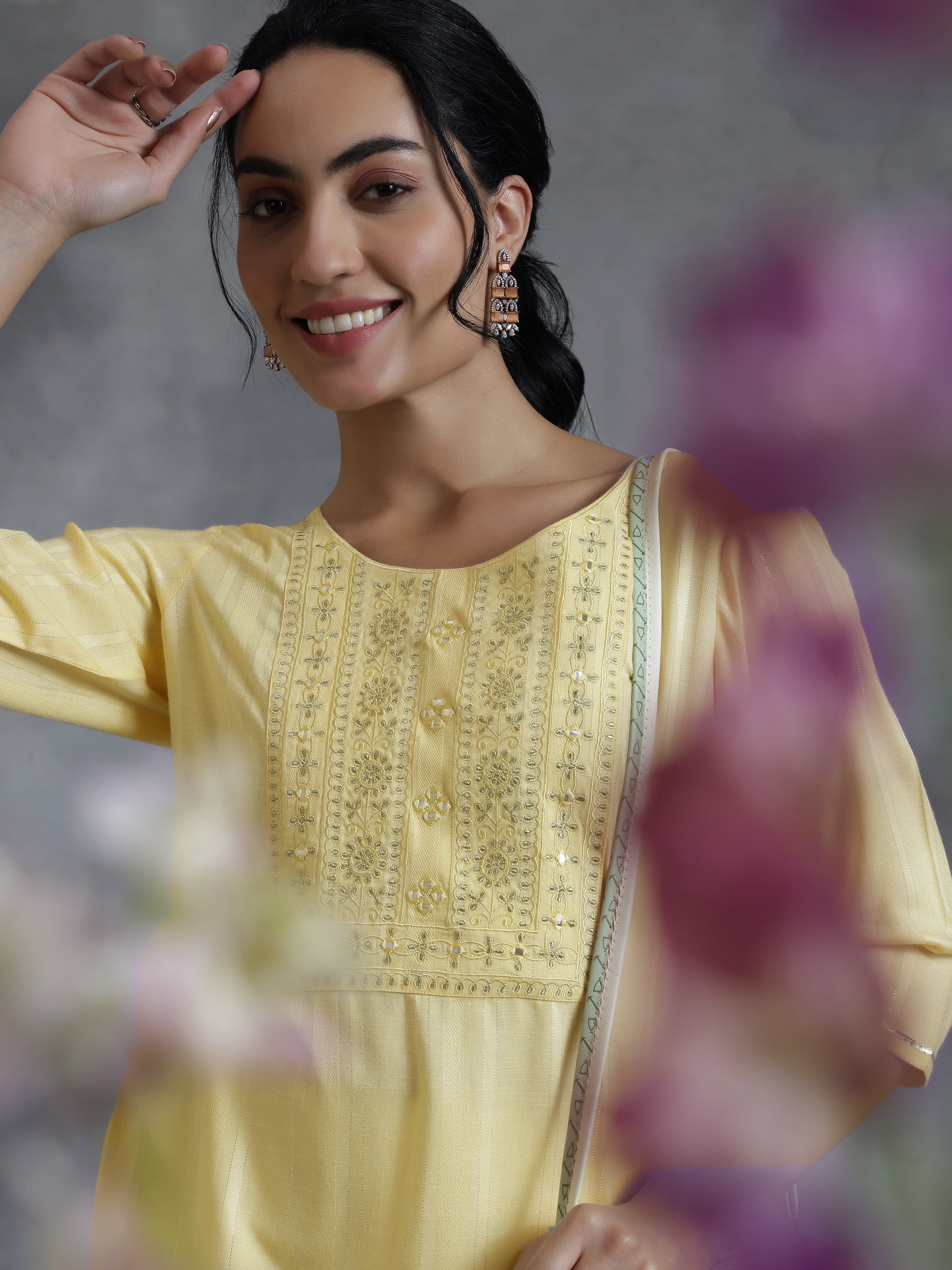 Yellow Woven Design Rayon Straight Kurti