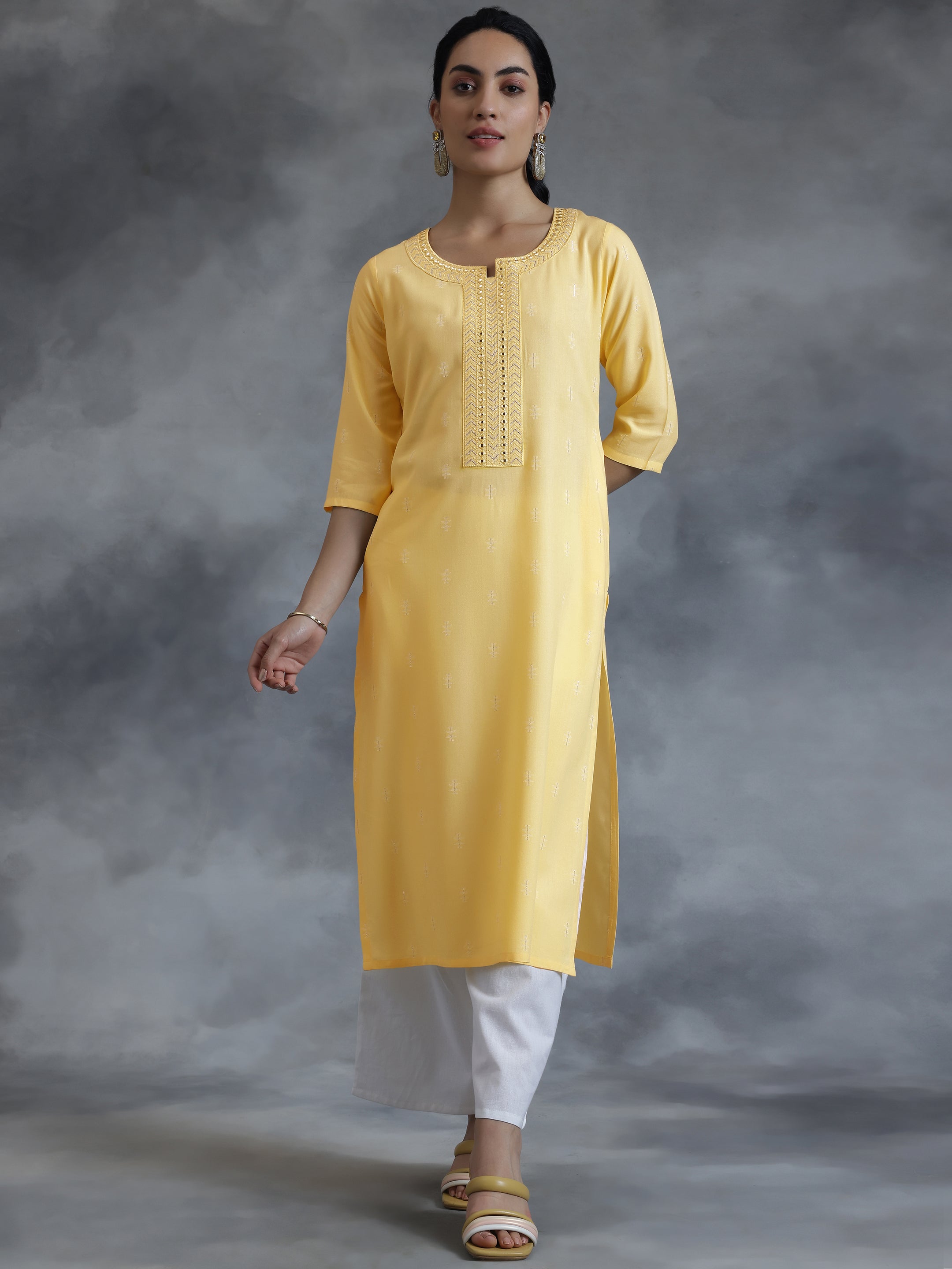 Lemon  Cotton Straight Kurta