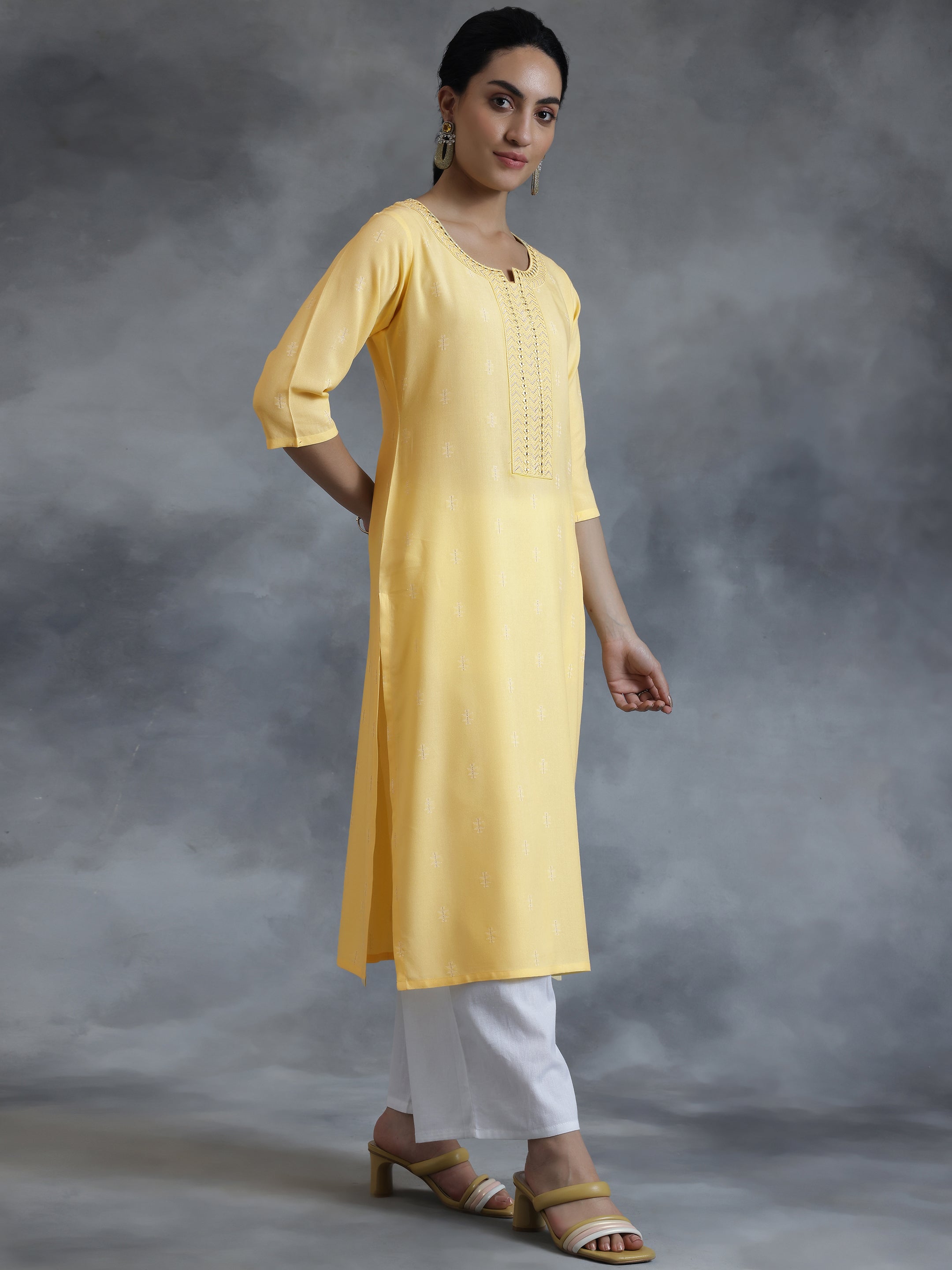 Lemon  Cotton Straight Kurta