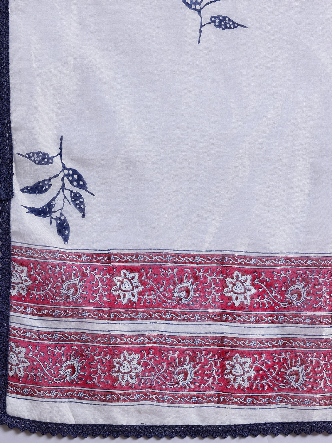 White Printed Chanderi Silk Straight Suit With Dupatta