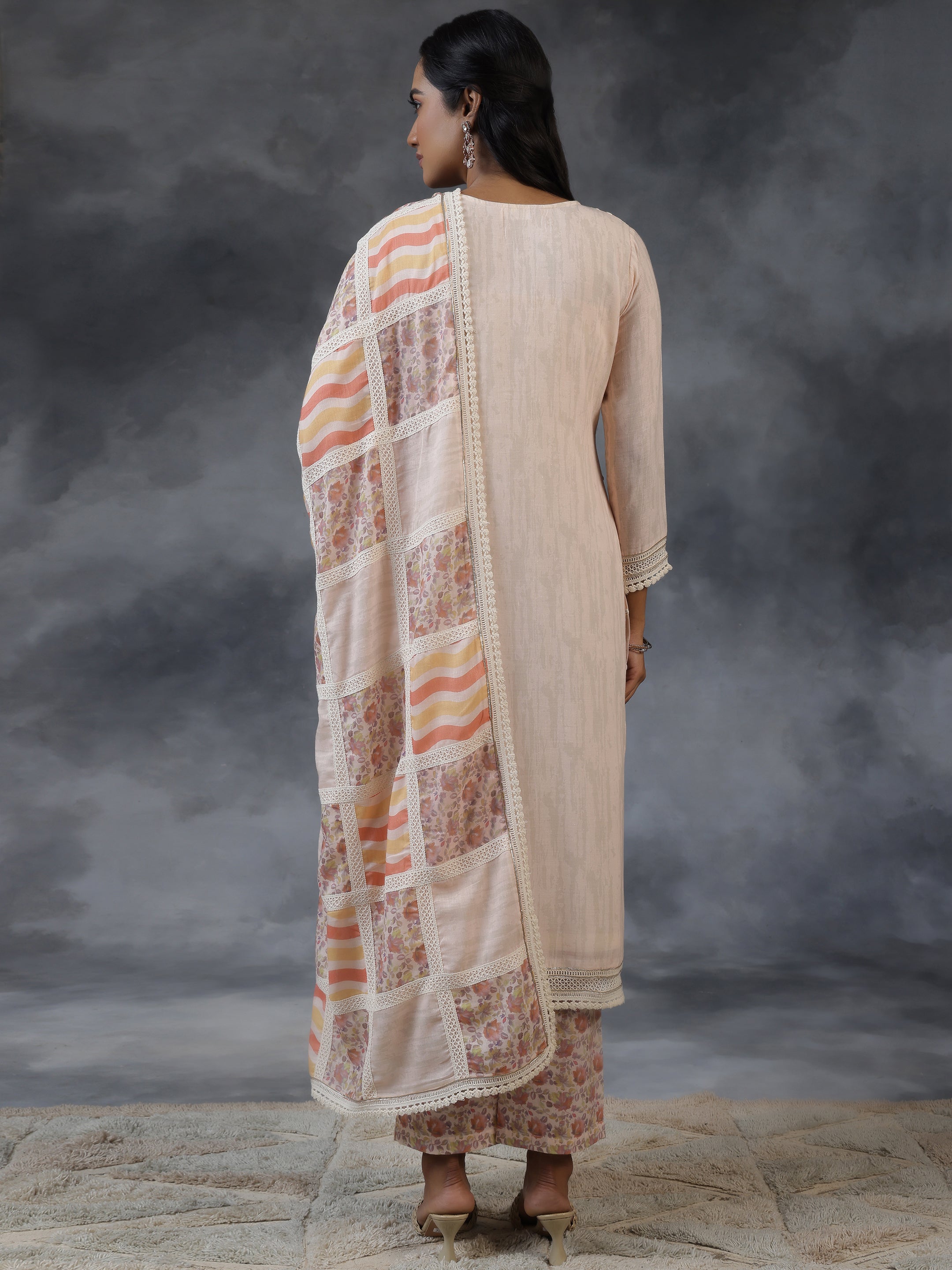 Peach Printed Cotton Straight Suit With Dupatta