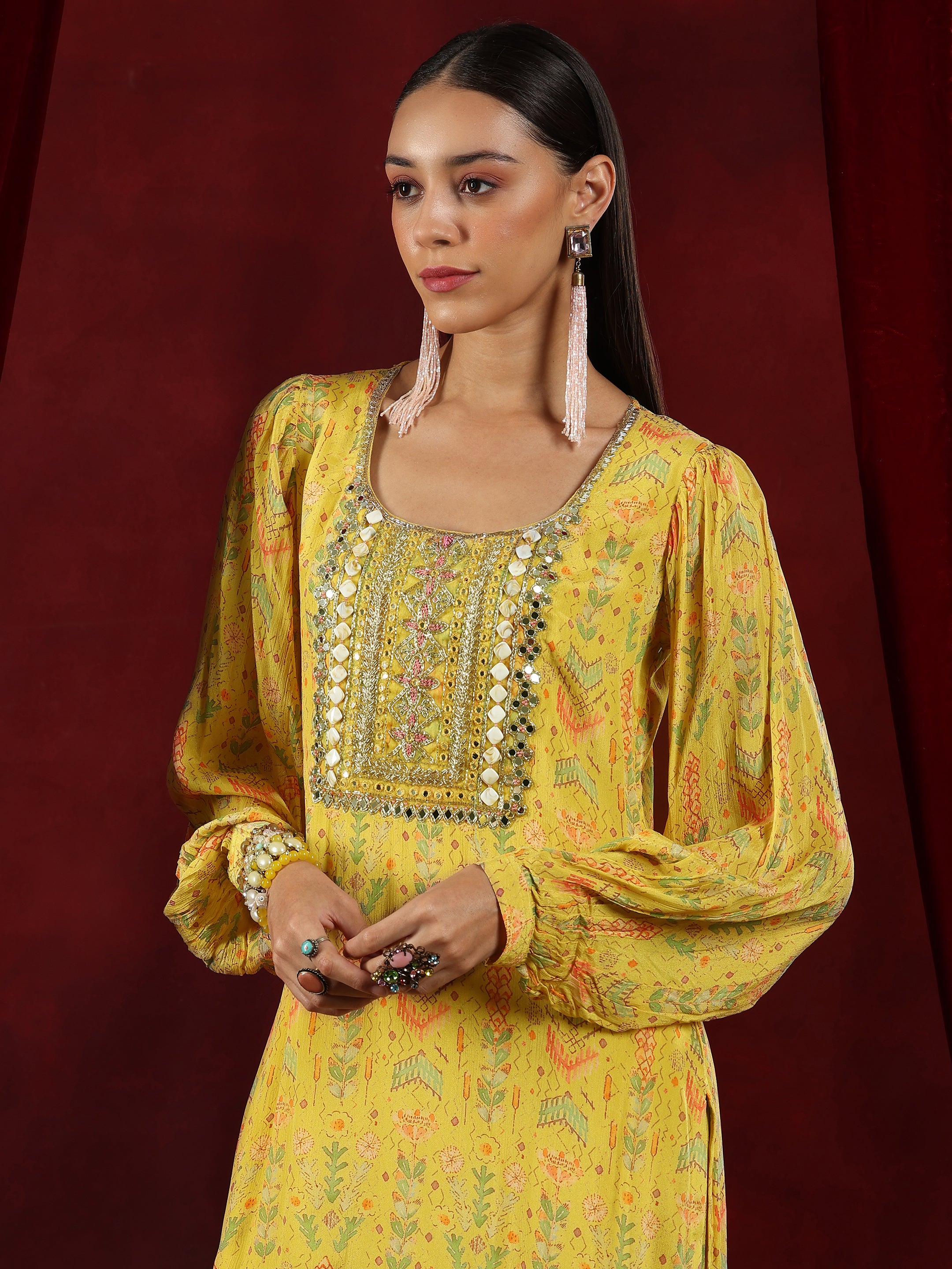 Libas Art Yellow Printed Silk Blend Straight Suit With Dupatta