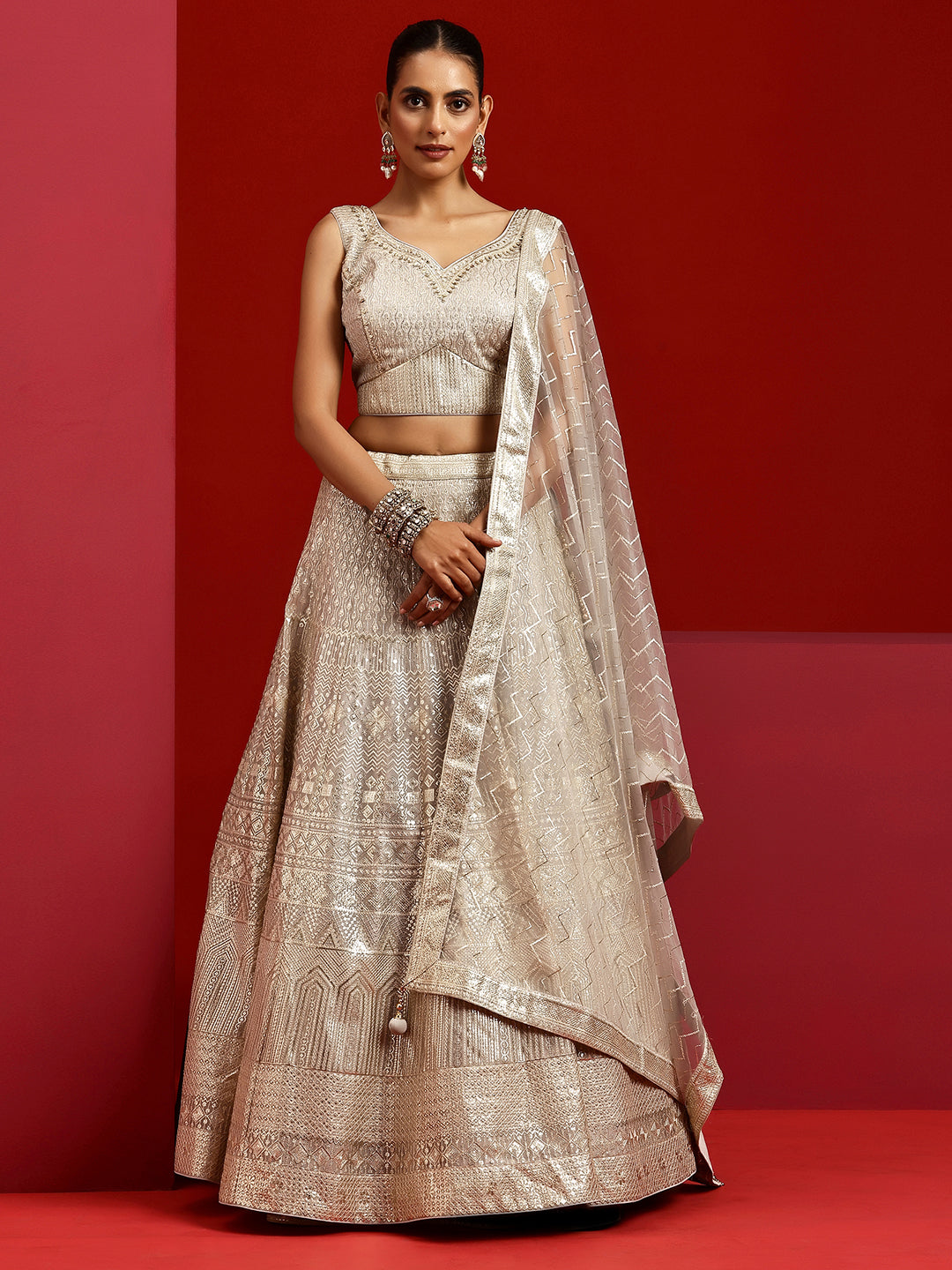 Libas Art Grey Embellished Silk Blend Lehenga Set