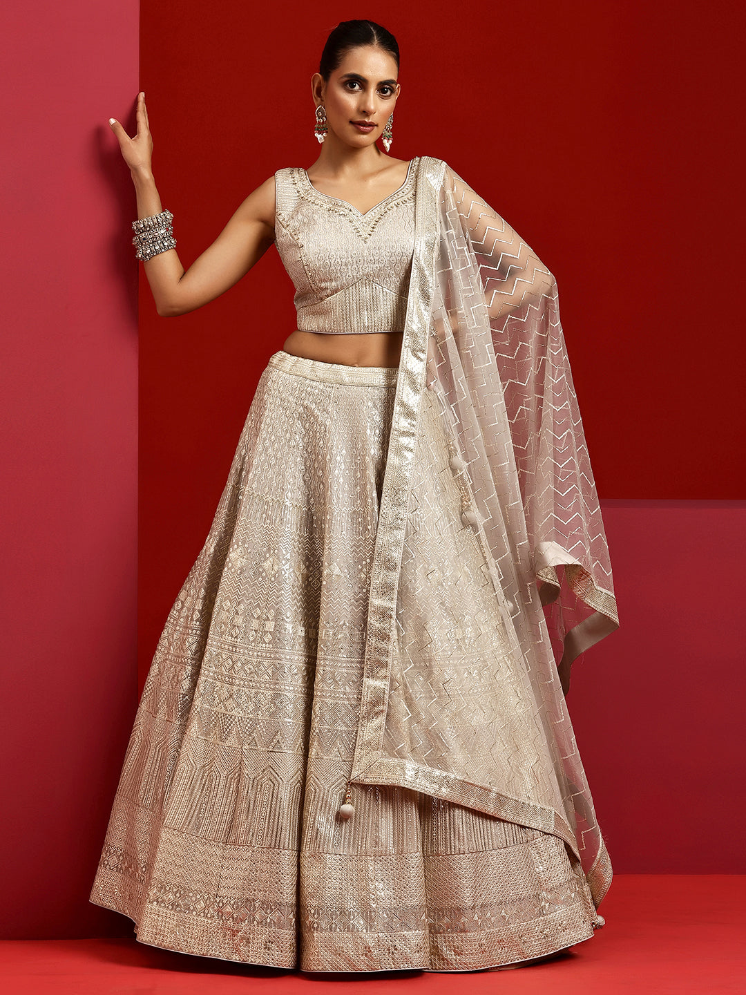 Libas Art Grey Embellished Silk Blend Lehenga Set